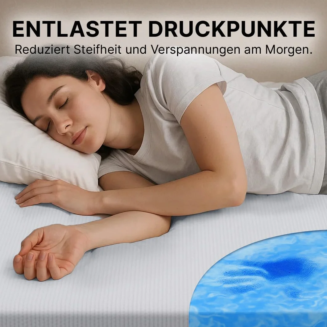 MKS Topper 160x200, 5cm Topper de Espuma de Gel viscoelástico con Espuma de Gel, cubrecolchón H3/H4 para un Alivio óptimo de la presión, un Clima Agradable para Dormir y un Confort reparador.