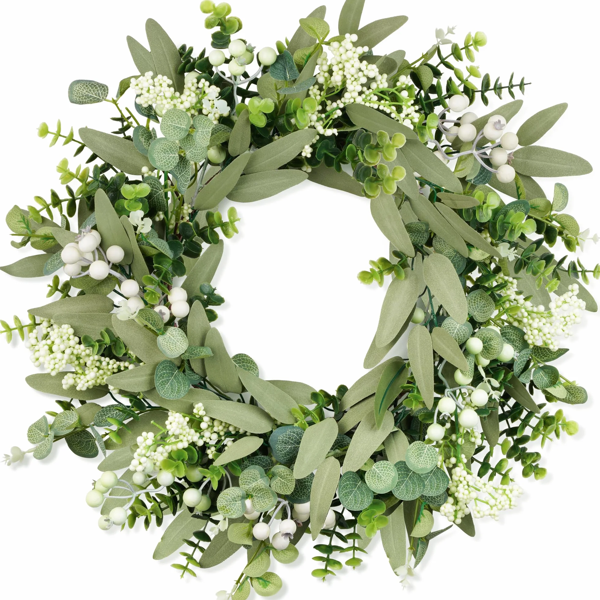 Corona de eucalipto para Puerta Delantera, Corona Verde de Primavera y Verano, 46 cm, decoración Artificial Realista para Puerta de Granja, Boda, hogar, Ventana, Pared, Chimenea