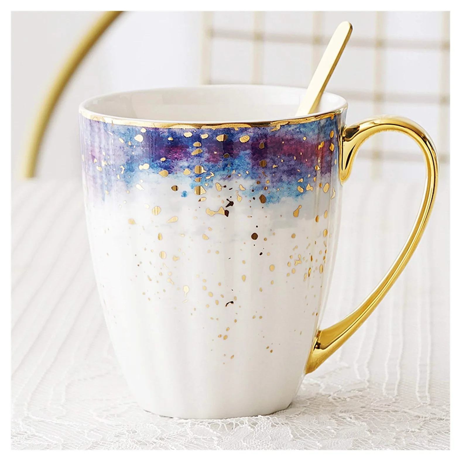 Generic Tazas de Café de Cerámica Tazas de Café de Cerámica de Gran Capacidad Tazas de Café de Cerámica Doméstica Tazas de Cuchara de Oficina 13,5 Onzas/Azul/400 Ml