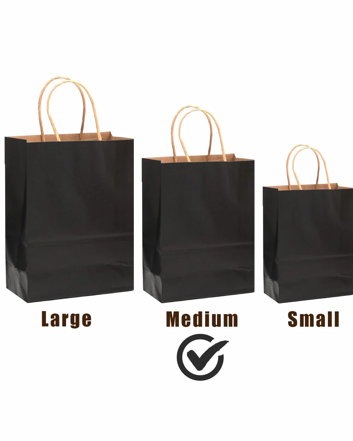 Gcardist 50 piezas Bolsas de regalo de papel negro de tamaño mediano con asas – 27 x 21 x 11 cm – Bolsas para fiestas, bolsas de regalo para múltiples usos