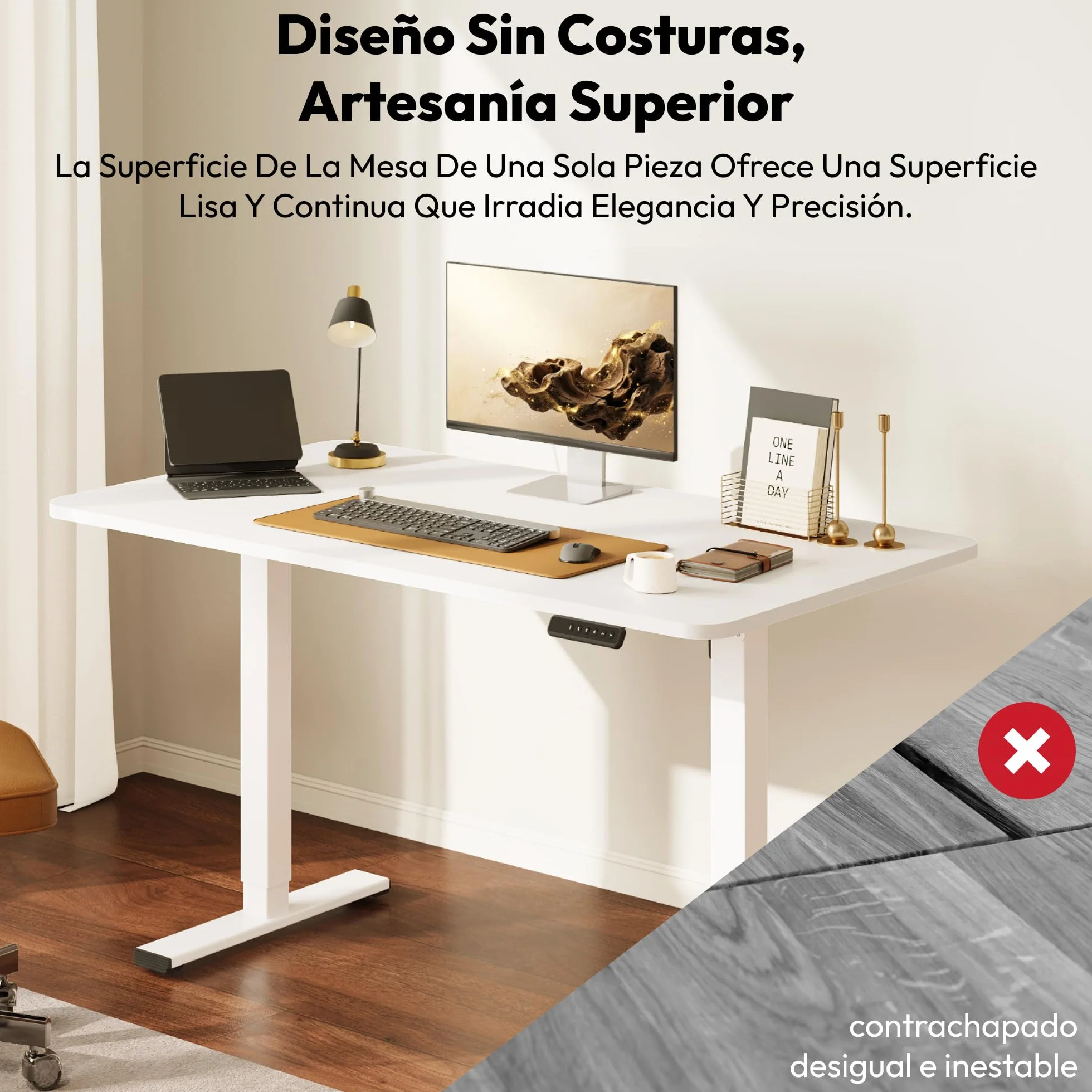 SANODESK Escritorio Elevable Eléctrico con Tablero Entero de Una Pieza 120x60 cm, Regulable en Altura con Memoria, Estable, Silencioso y Anticolisión, Ideal Teletrabajo y Oficina en Casa (Blanco)
