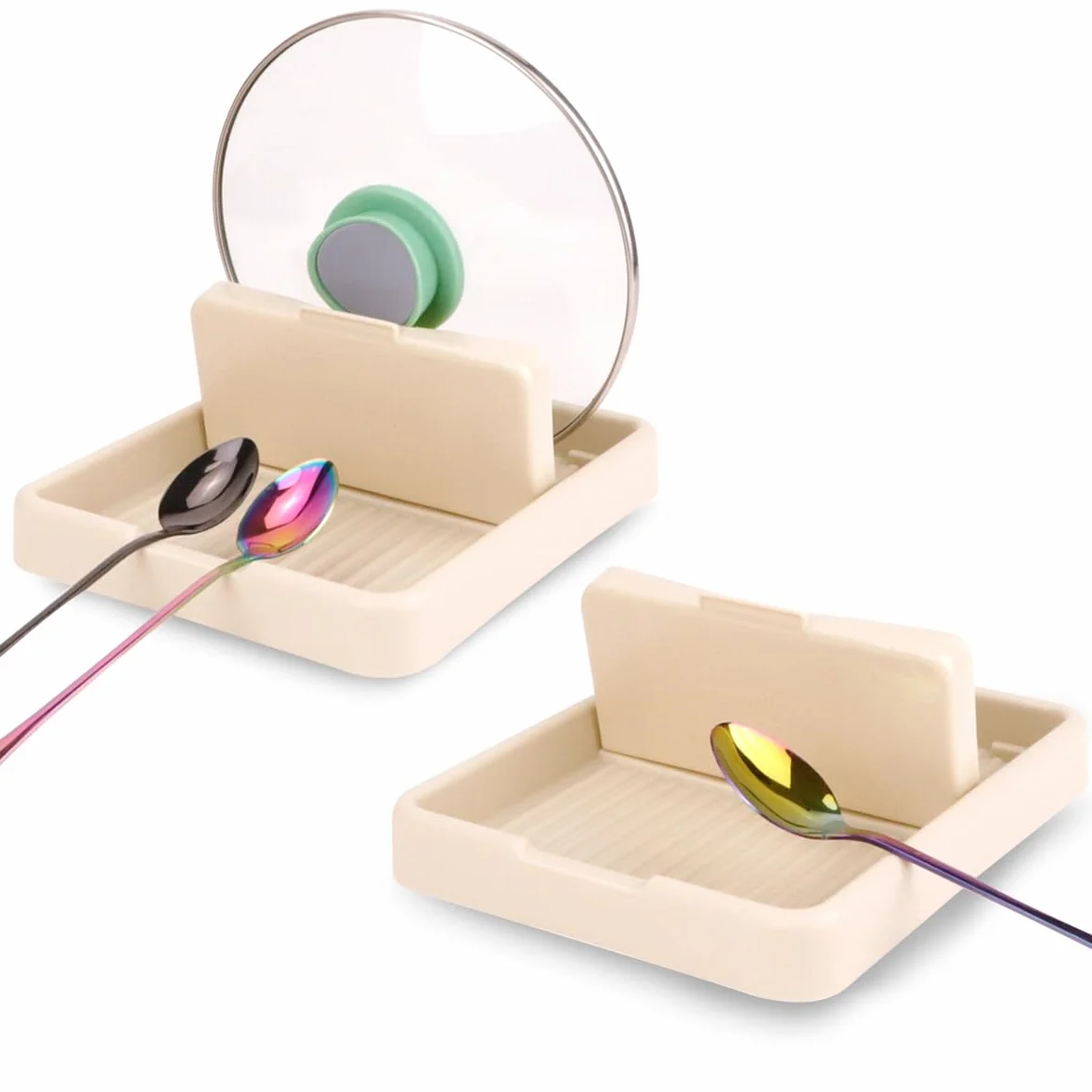 2 Bandejas para Cucharas con Soporte para Tapa de Placa de Cocina, Soporte Plegable para Encimera, Utensilios y Tapa de Olla