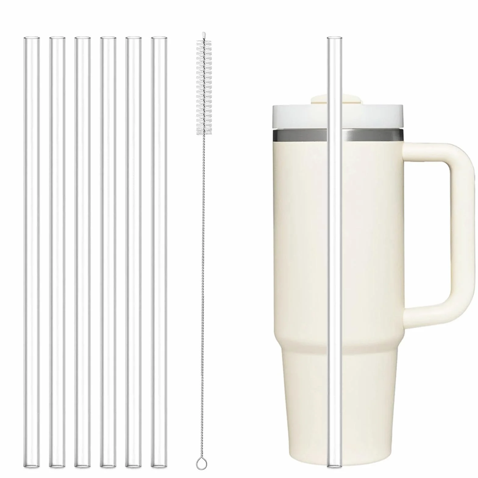 Pajitas de repuesto compatibles para Stanley de 40 oz y 30 oz, Tritan transparente, 6 pajitas reutilizables y 1 cepillo de limpieza