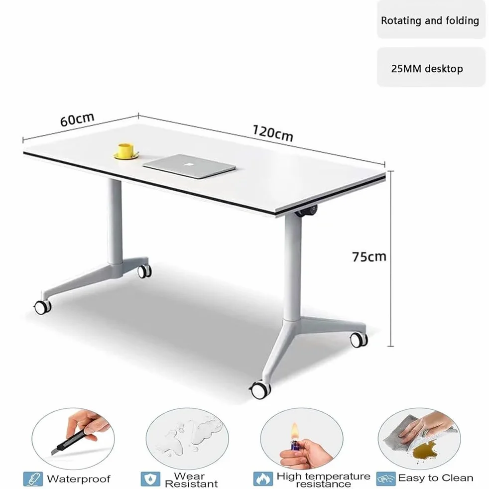 Mesa de conferencias plegable, mesa de reuniones móvil con ruedas silenciosas, diseño que ahorra espacio para oficina, entrenamiento y uso en seminarios