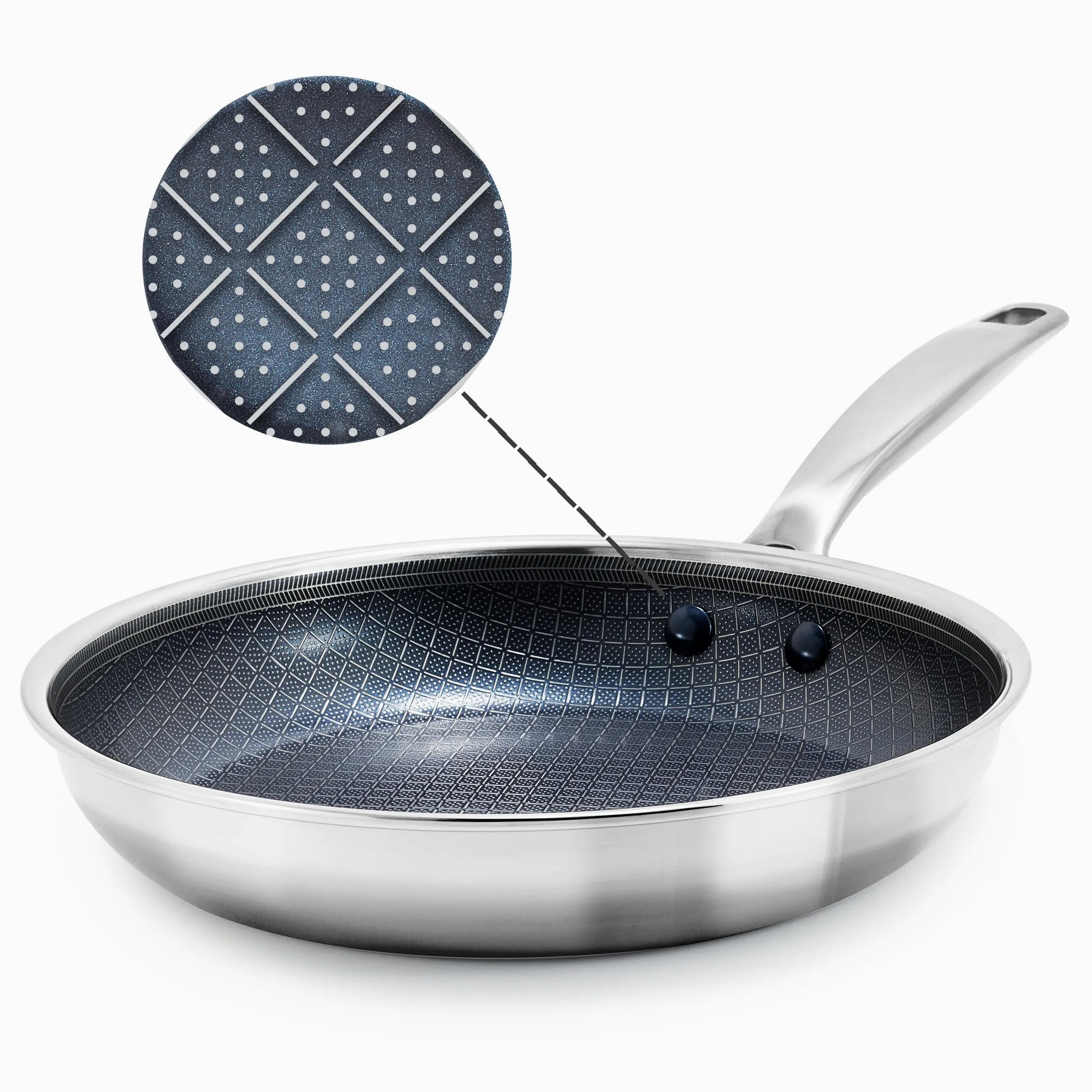 Blue Diamond Sartén híbrida antiadherente de acero inoxidable, 28 cm, sin PFAS, sartén de cerámica Diamond Bond para asar potentes, huevos y tortillas, apto para lavavajillas, mango fresco, inducción