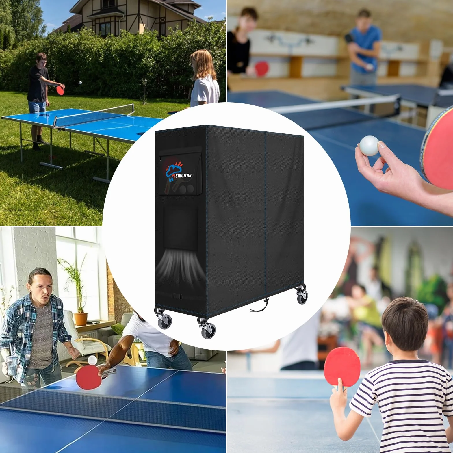SIRUITON Funda de mesa de ping pong impermeable 165x70x185cm negra