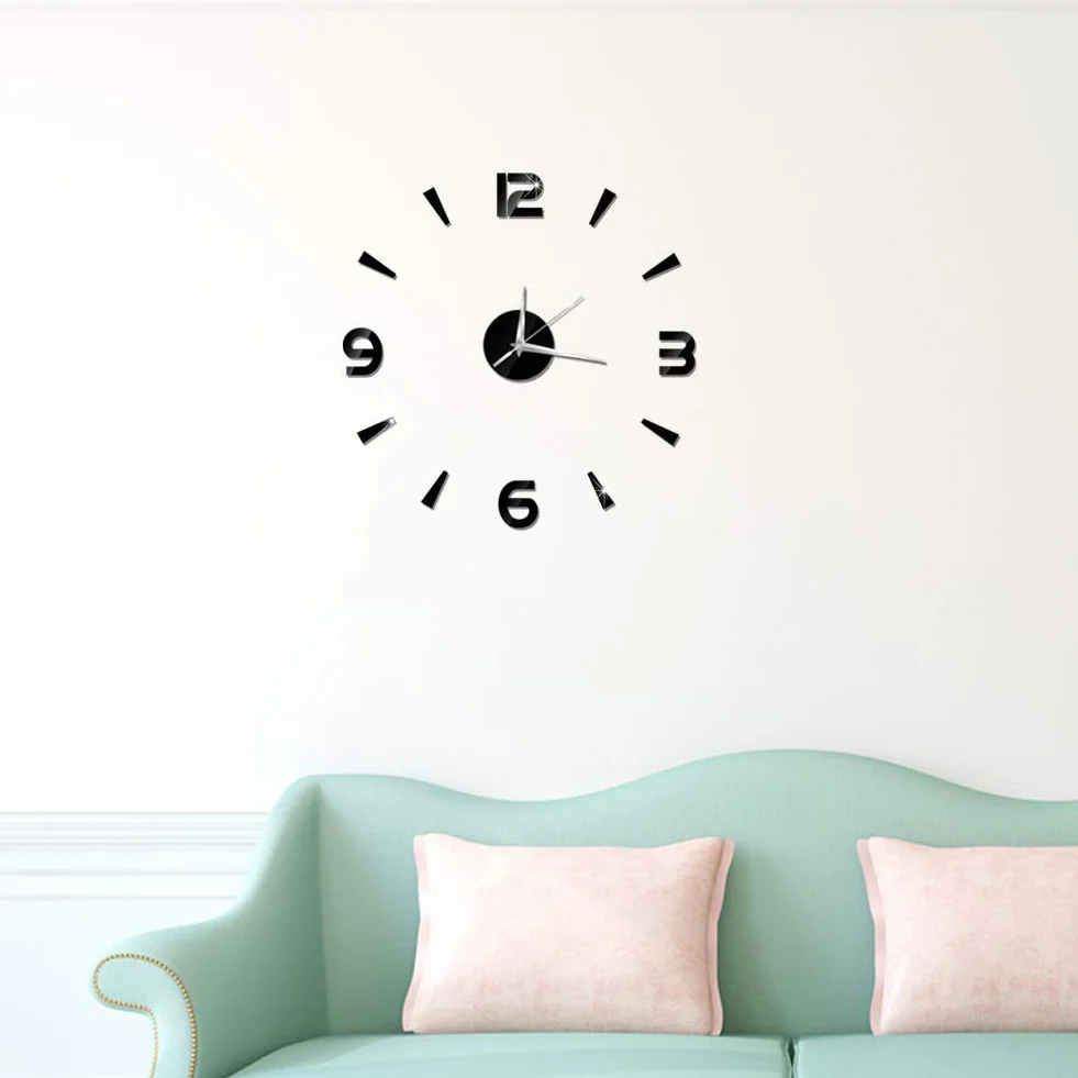 Tyenaza Reloj Adhesivo de Pared, 60 x 60 cm Reloj de Pared Silencioso y Adhesivo, Reloj de Pared Grande Salon sin Marco DIY Silencioso Moderno para Decoración, para Casa, Restaurante, Hotel(Negro)