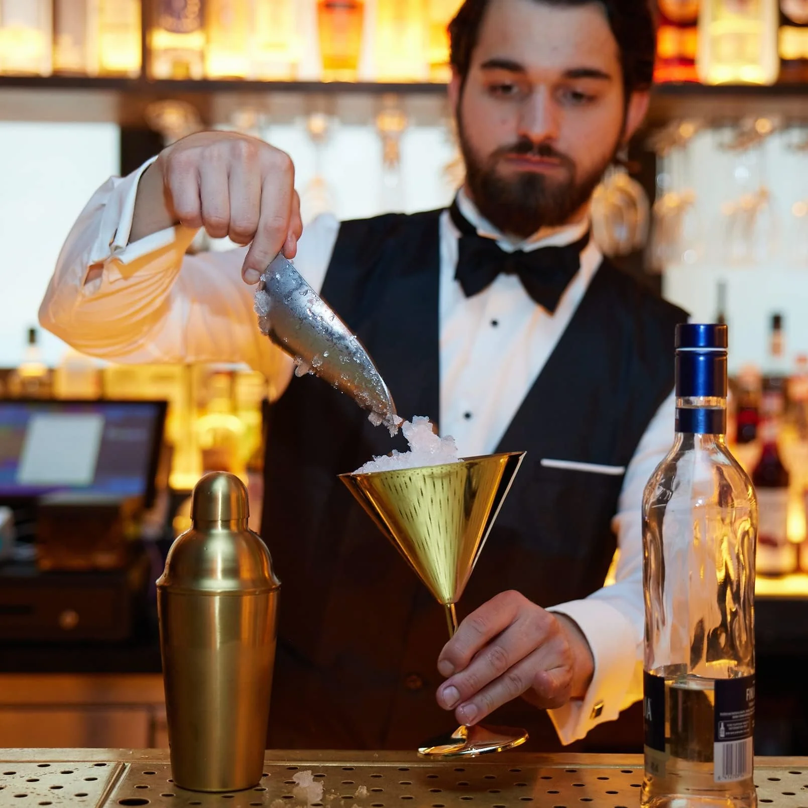 10 Piezas Kit de Coctelería Dorado - Juego Completo de Regalo Bar con Coctelera de Acero Inoxidable, Vertedor y Mezclador- Set de Regalo para Entusiastas y Cantineros Profesionales