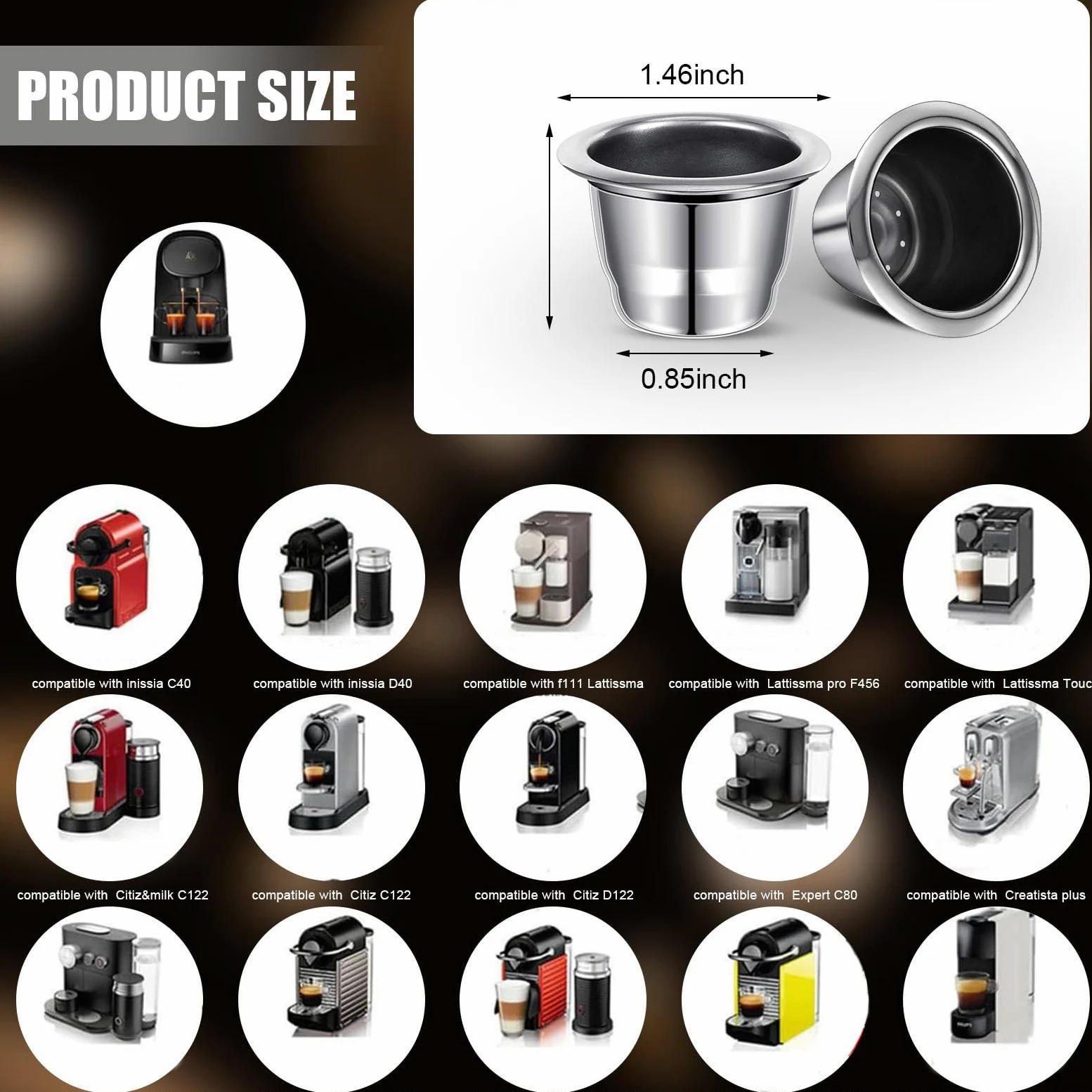 Didaey Cápsulas de café reutilizables de acero inoxidable recargables, cápsulas de café reutilizables con sellos de papel de aluminio, tapas adhesivas compatibles con máquinas Nespresso (6 tazas, 204