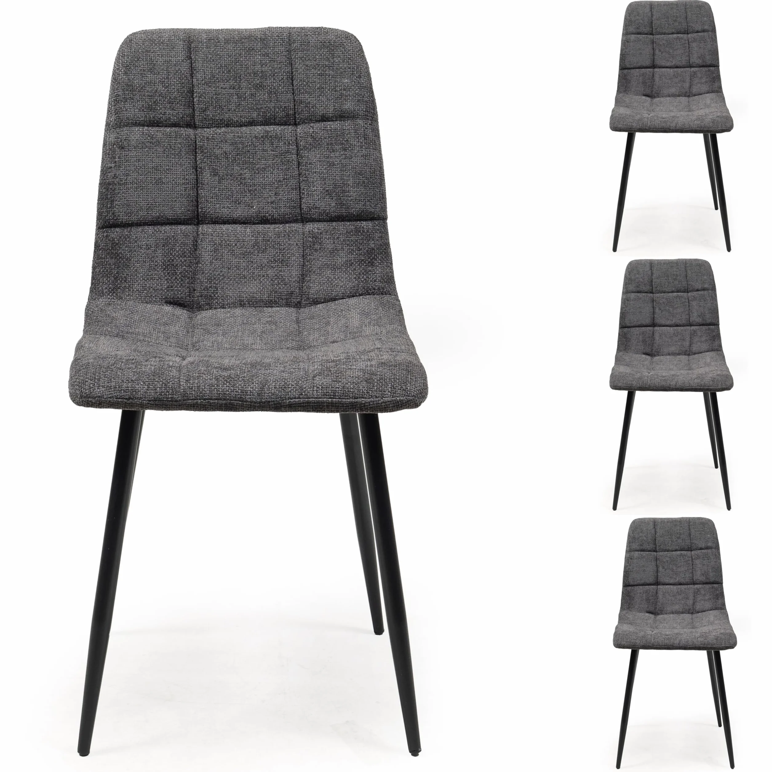Homely® | Pack 4 sillas Aitana para Comedor | Elegante y Sofisticada | Sillas de Comedor con Acabado Tela Chenilla | Patas Metal Color Negro | Diseño cómodo y ergonómico | Gris Oscuro