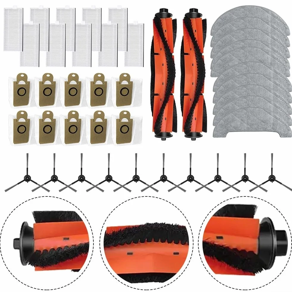 Kit de piezas de repuesto para aspiradora compatible con RV1 Pro y RV1 Pro Max, incluye filtro de cepillo lateral principal, bolsa de polvo y cepillo de rodillo para limpieza profunda