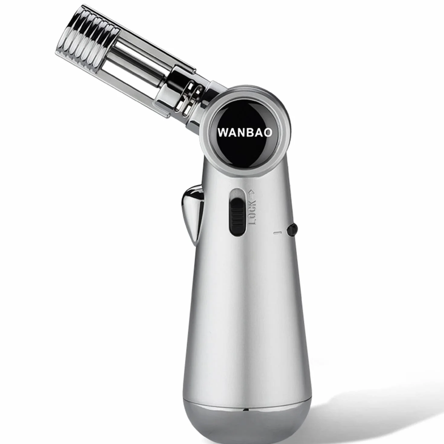 Encendedor de Butano Culinario A Prueba de Viento Cocina Antorcha de Turbina de Chorro con Bloqueo de Seguridad Llama Ajustable para Cigarro Barbacoa Soldadura Artesanía,Silver
