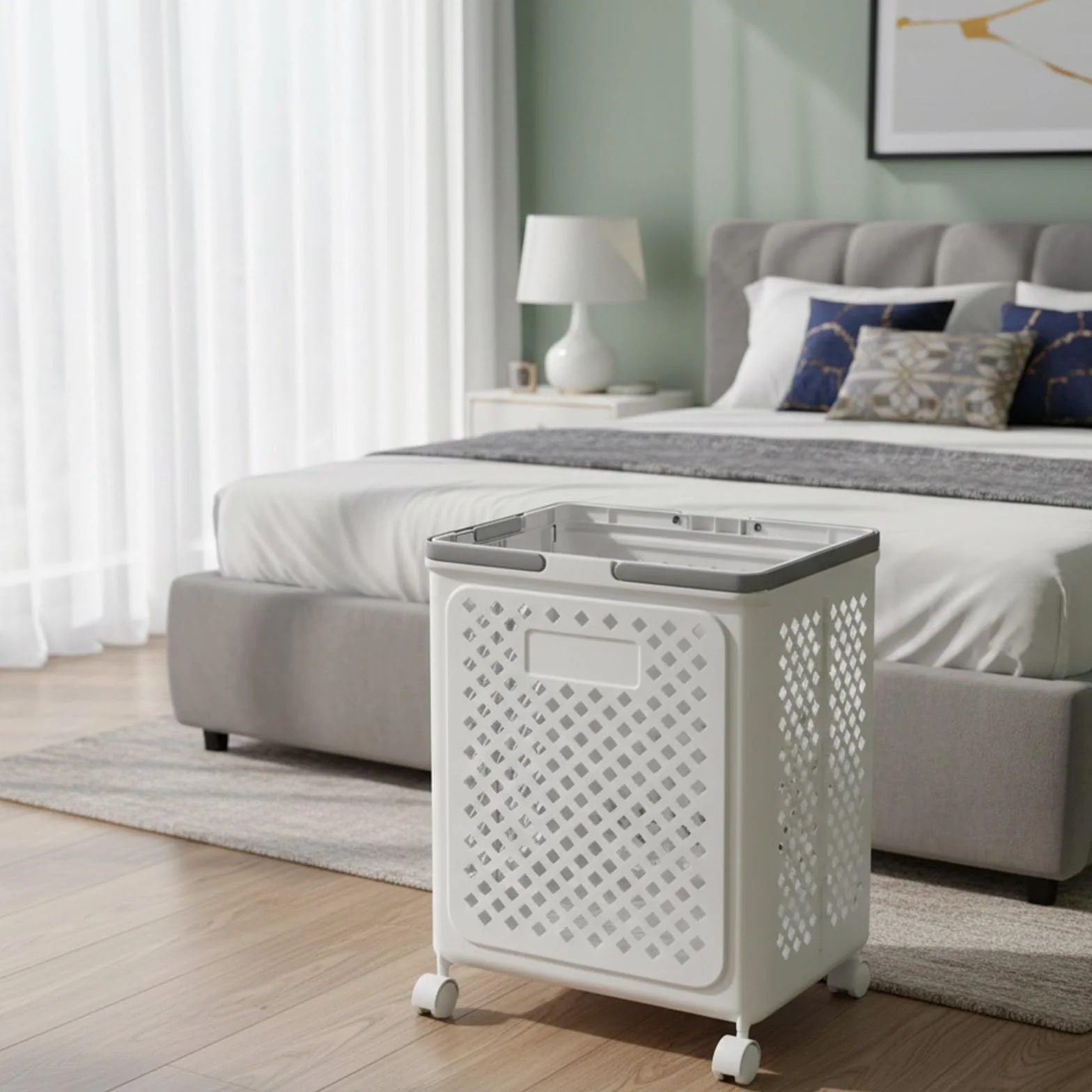 50 L Cesto de Ropa Sucia con Ruedas Cesta Plegable para Colada,Lavandería de Plástico Plegable con Asas Ergonómicas para Dormitorio Baño Lavandería y Espacios Reducidos