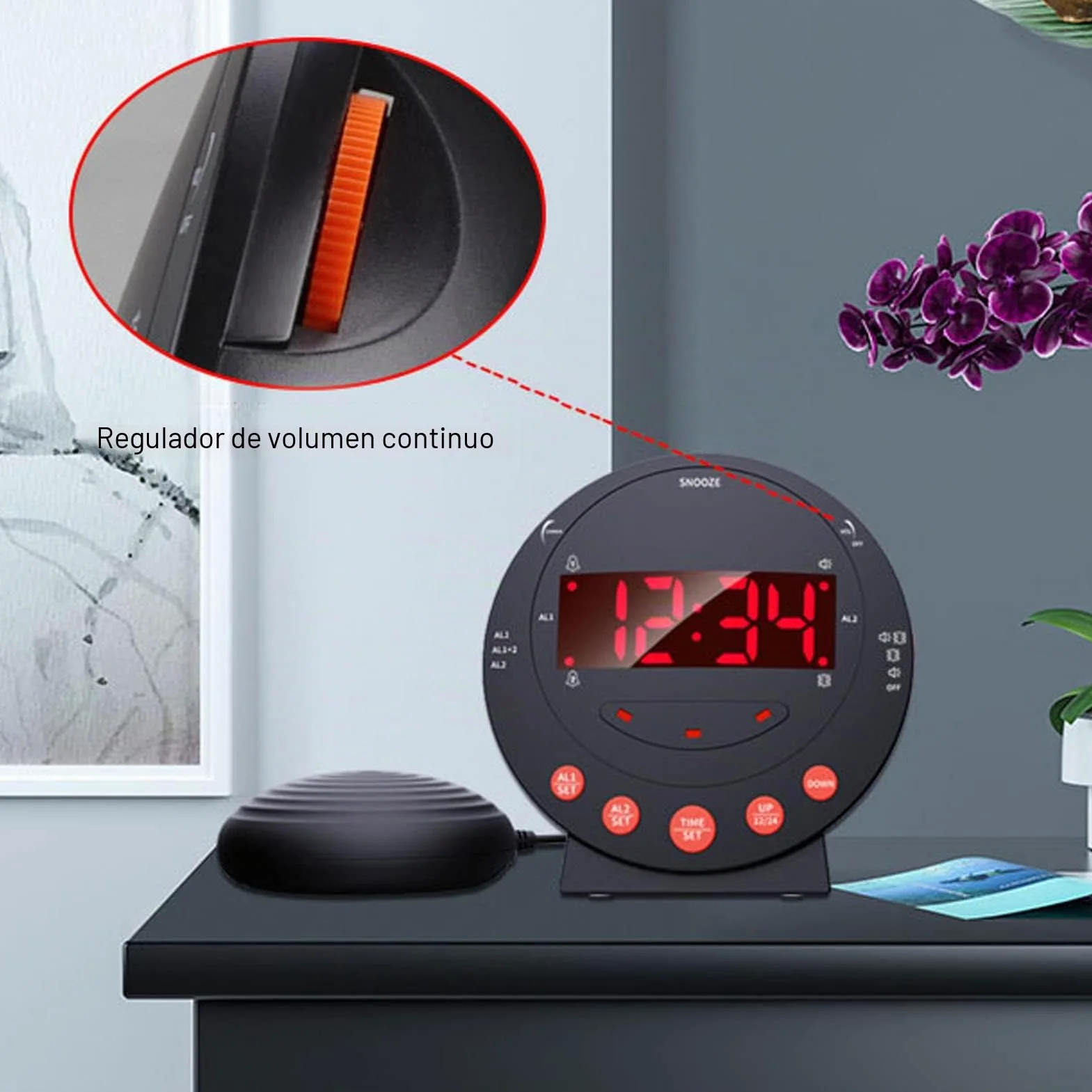 Reloj Despertador con Vibración Extra Fuerte de 110 DB Reloj Despertador con Luz de Alarma Roja Reloj Digital con Pantalla Grande para Personas Sordas con Problemas de Audición