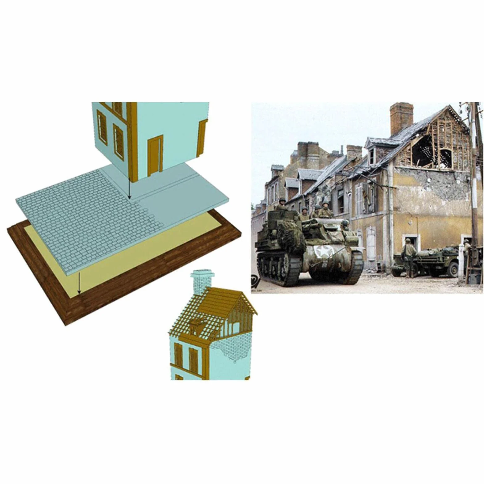 1/35 Maquetas de Construcción Casa en Ruinas Europea con Pasta de Color Miniatura para