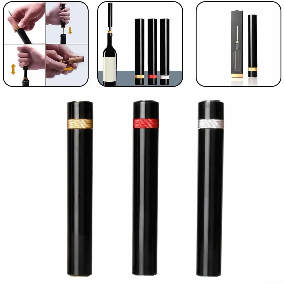 Abridor de vino de presión de aire amigable para viajes, removedor de corcho de acero inoxidable (oro)