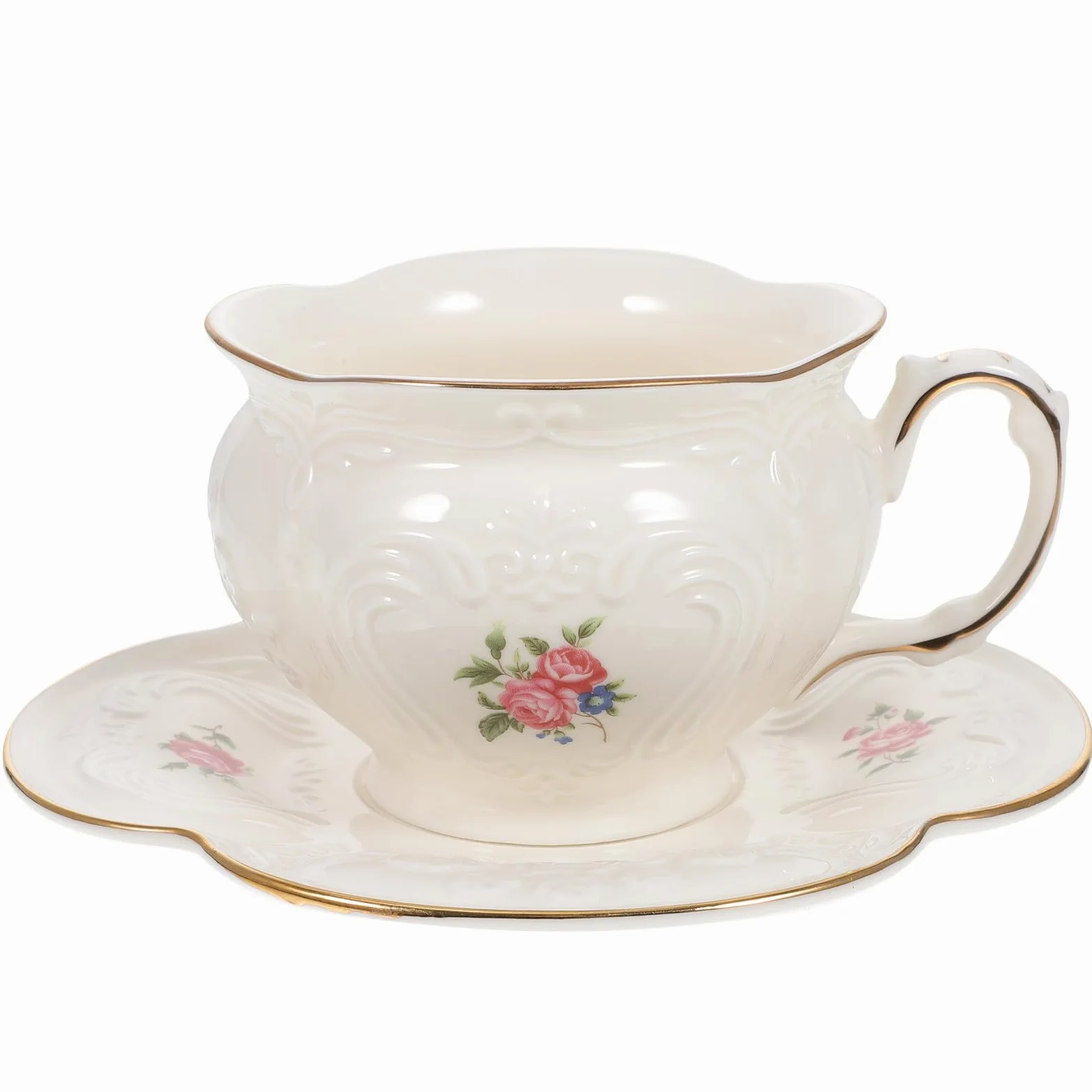 Juego de Taza de Café con Platillo de Color Claro de Cerámica 1 Set | Estilo Europeo, Diseño Ergonómico, para Leche y Bebidas, Uso en Hotel y Oficina