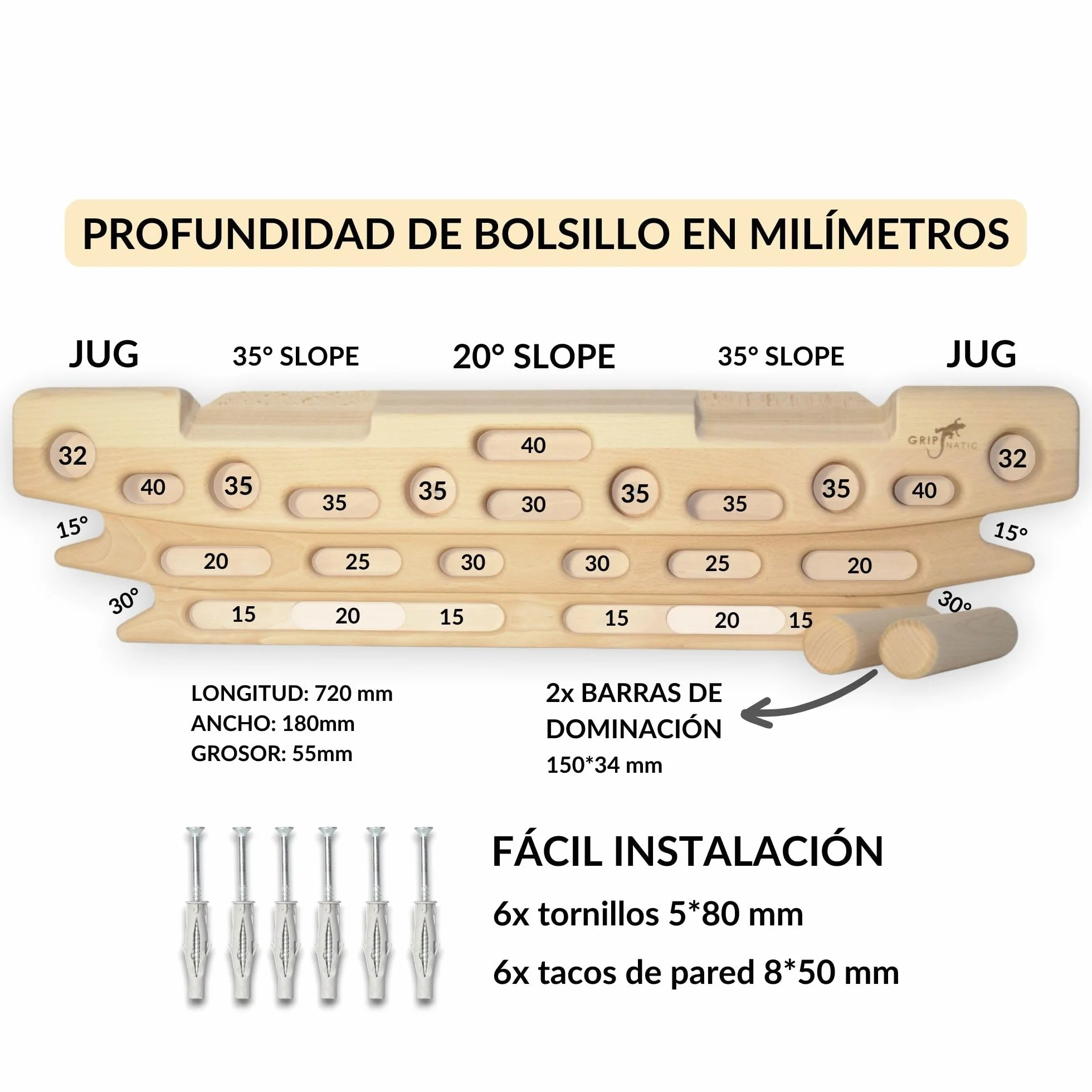 FingerPeg 1.0 Hangboard Tabla Entrenamiento Escalada Multipresa 120 kg