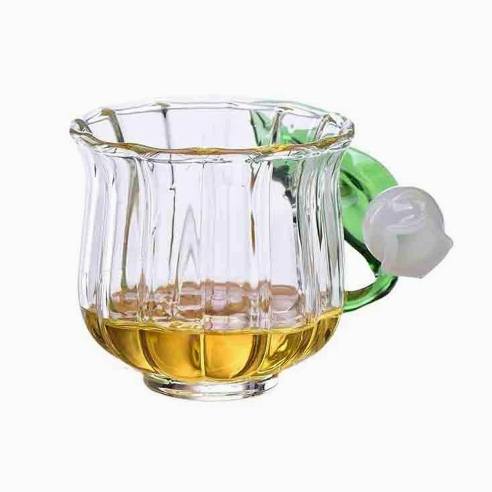 vasos para beber Taza de vidrio soplado a mano con asa en forma lirio la válvula, 135 ml. Tazas café/té borosilicato transparente