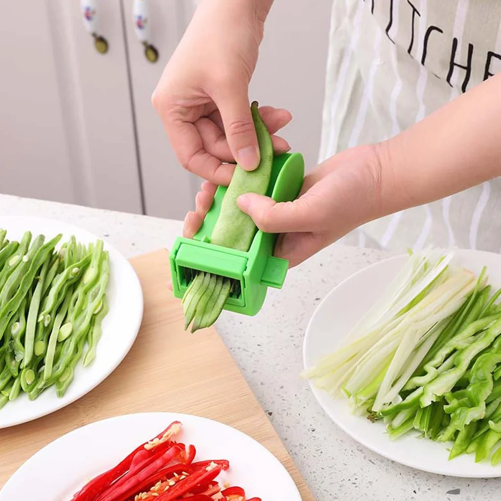 Cortador de Judías Verdes, Enhebrador con Cuchilla de Acero Inoxidable Cortador de Judías Verdes de Fácil Agarre para una Preparación de Verduras Sin Esfuerzo Aparato Ligero de Cocina (Verde)