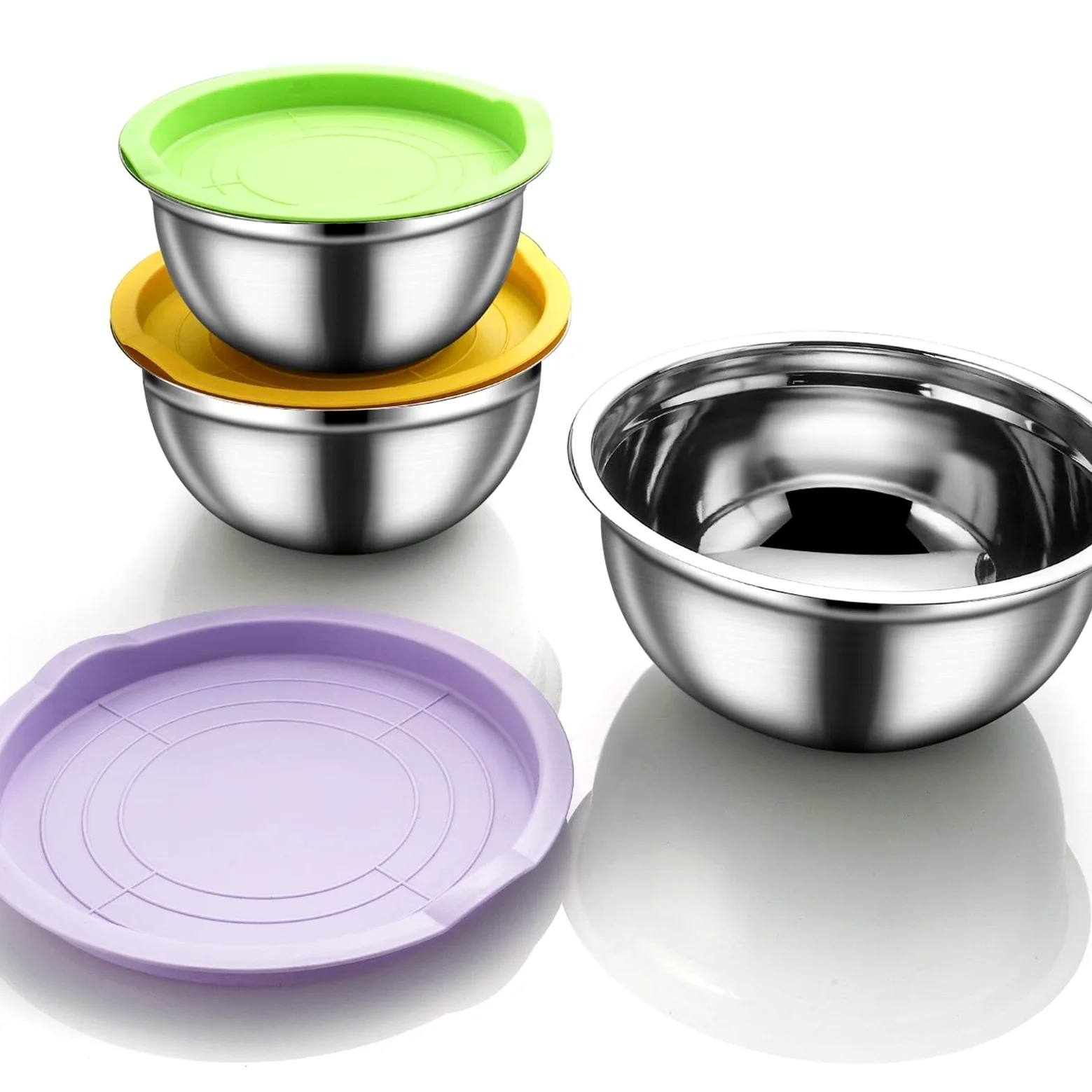 Bol para Mezclar con Tapa Herméticas de Acero Inoxidable, Juego Apilable | Ideales para Ensaladas y Preparaciones para Salsas, Cereales, Snacks, Huevos, Aderezos, Verduras, Masa