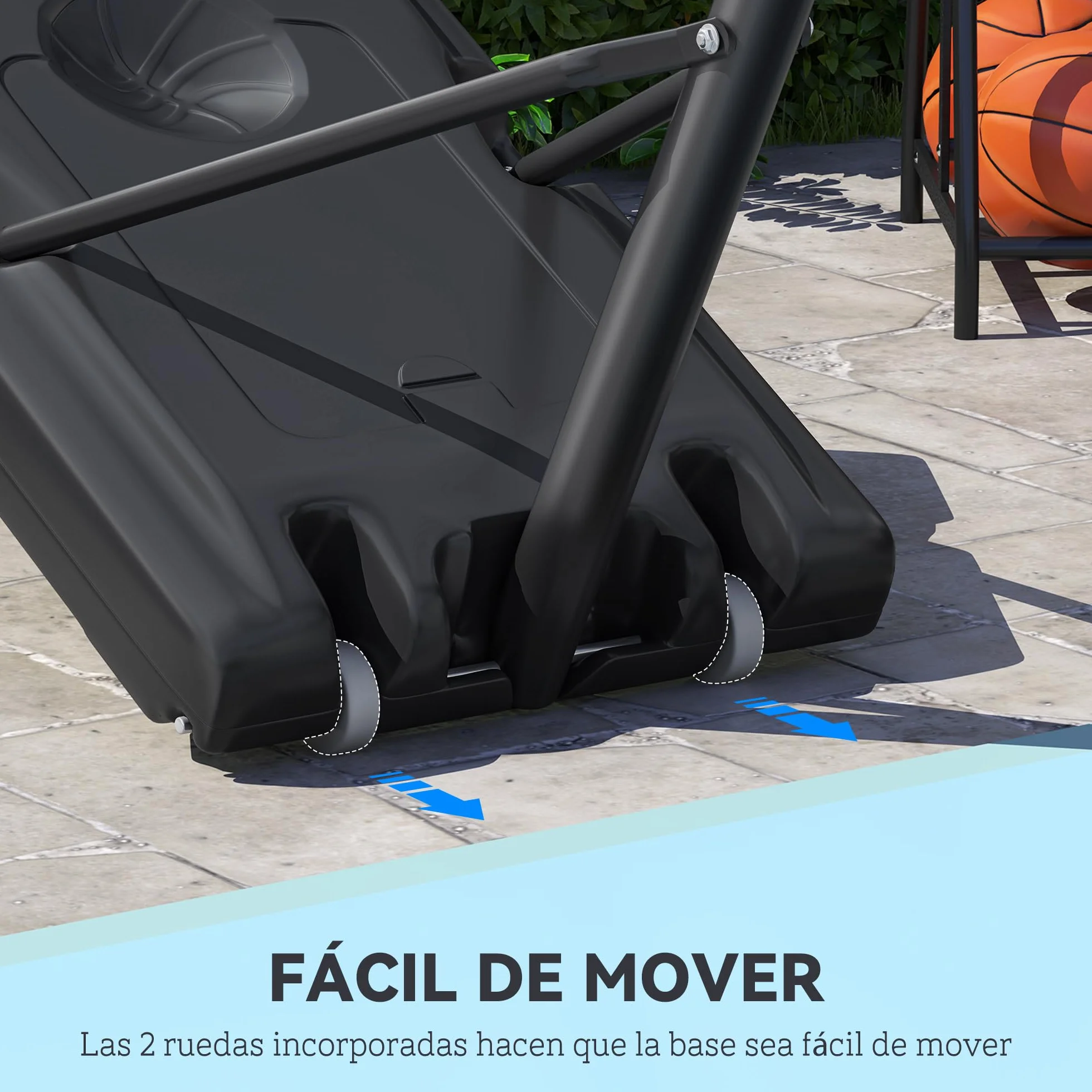 HOMCOM Canasta de Baloncesto Exterior Altura Ajustable 220-365 cm Aro Portátil con Soporte Base Rellenable Negro