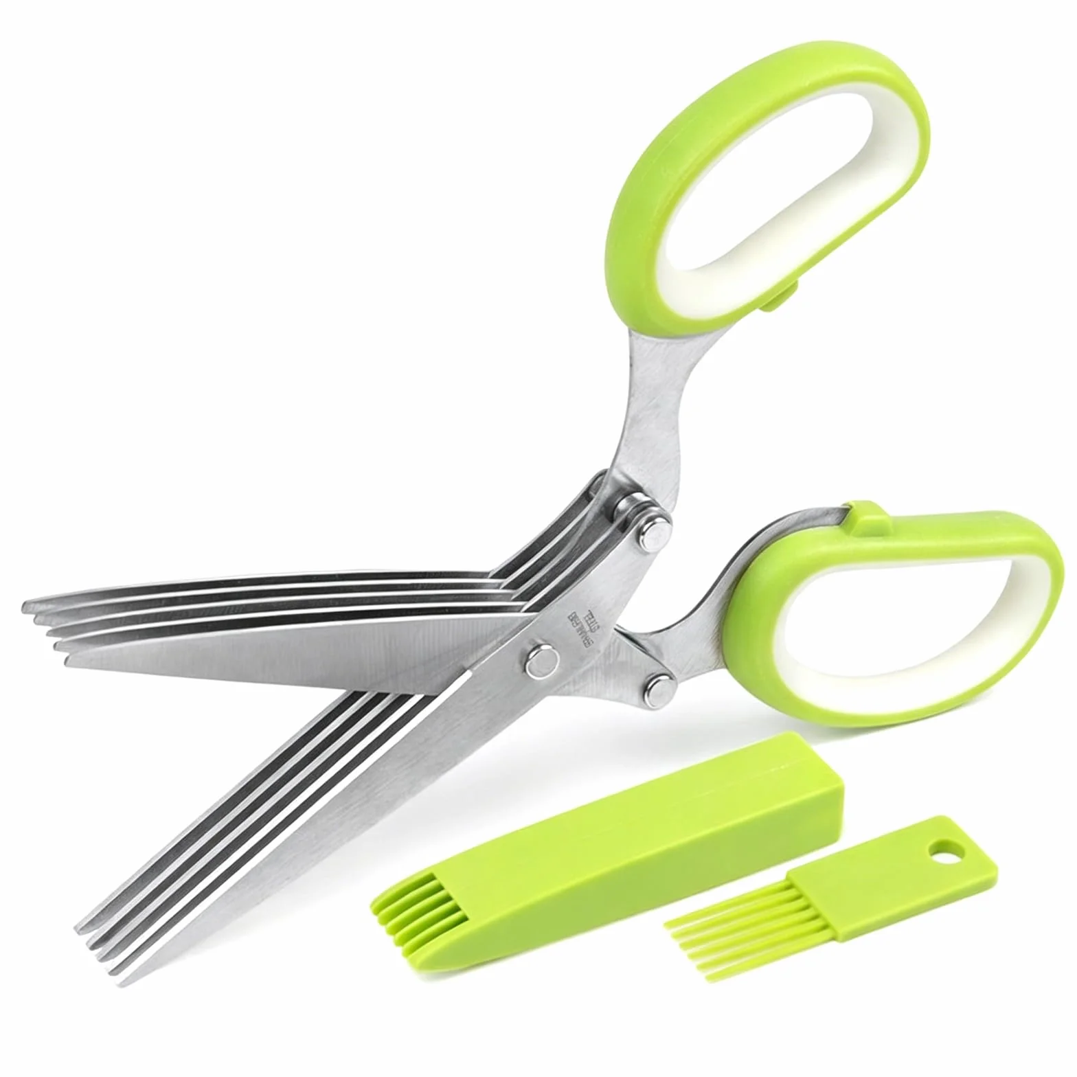 Tijeras Para Hierbas, Tijeras Cocina Acero, 5 Cuchillas De Acero Inoxidable, Con Tapa De Seguridad Y Cepillo De Limpieza, Para Cortar Hierbas, Hierbas, Pimientos, Perejil, Cebolla