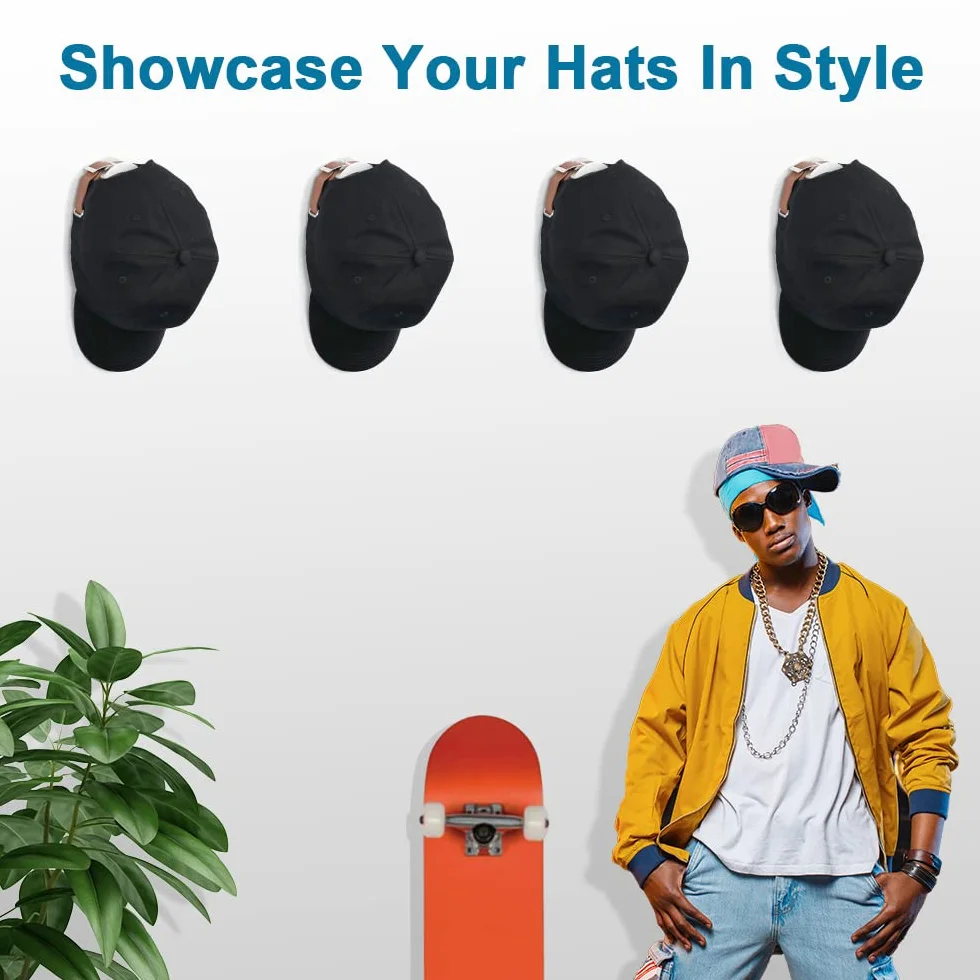 Vicloon Colgador de Sombreros, 8PCS Ganchos Autoadhesivos para Sombrero, Organizadores de Gorra de Béisbol, Sombrero de Almacenamiento Montado en Pared para Presentación de Gorras de BéIsbol (Blanco)