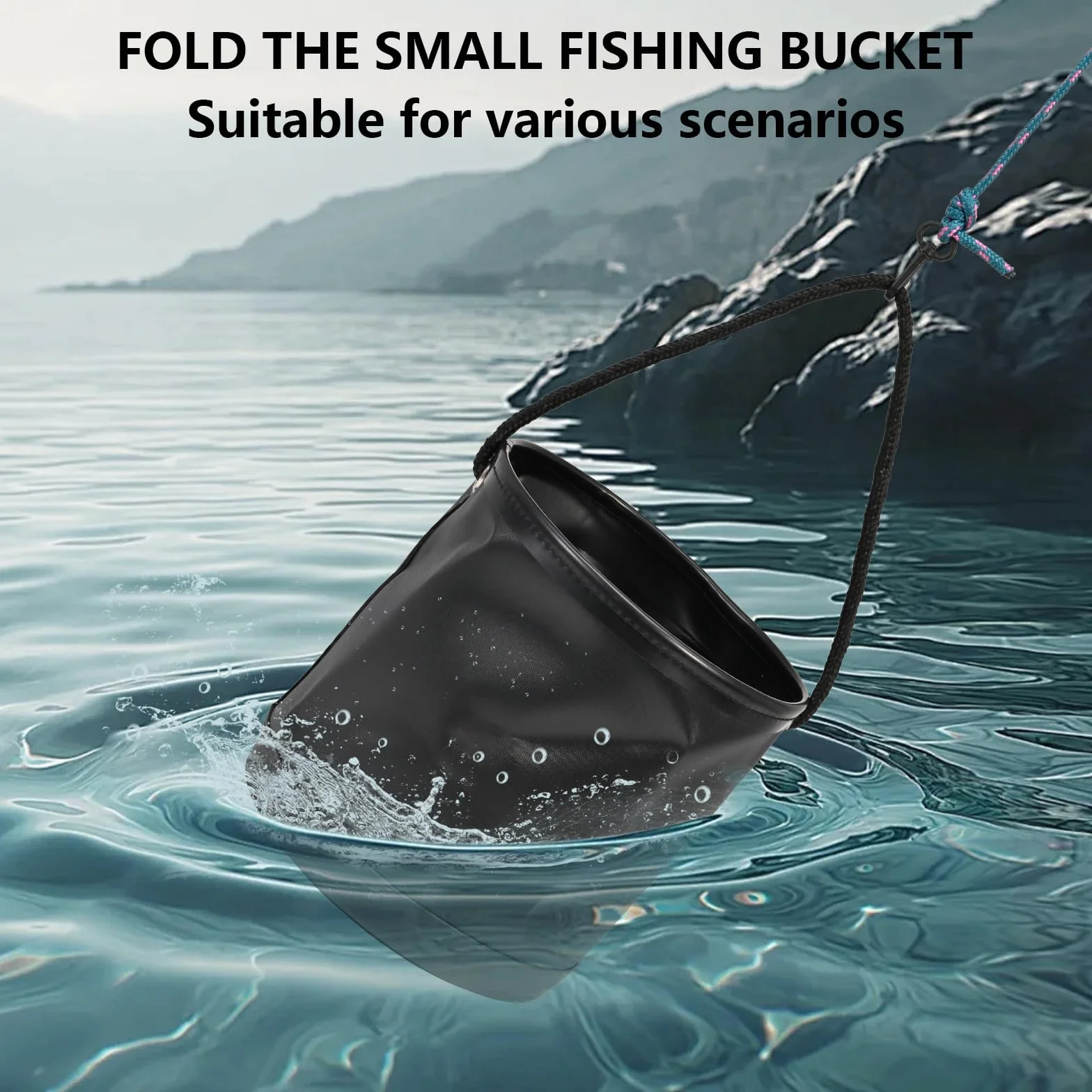 Cubeta de pesca plegable con cuerda contenedor