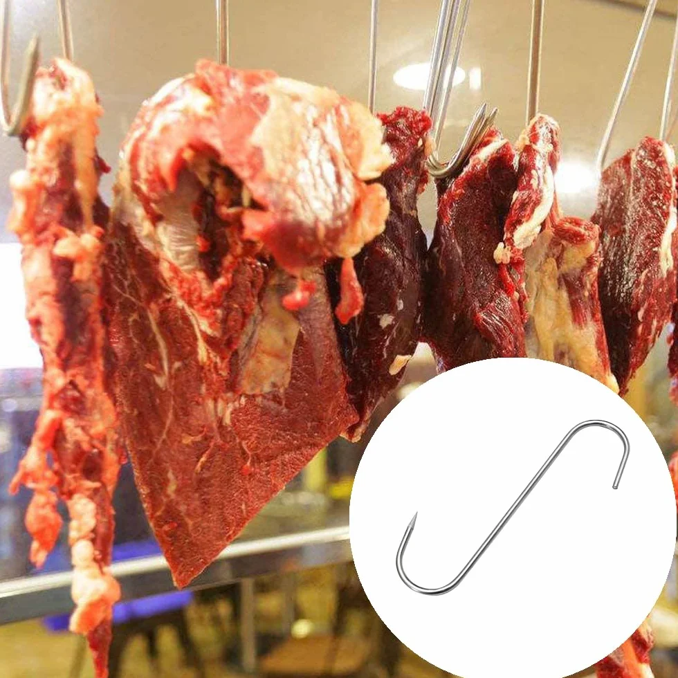Gancho de Cocina,30 Pcs Gancho de Carne para Asador Giratorio Ganchos Colgantes para Ahumar Inoxidable Ganchos para Colgar para Carne Ahumadora de Cocina para Colgar Carne,Tocino,Jamón,Pato Asado