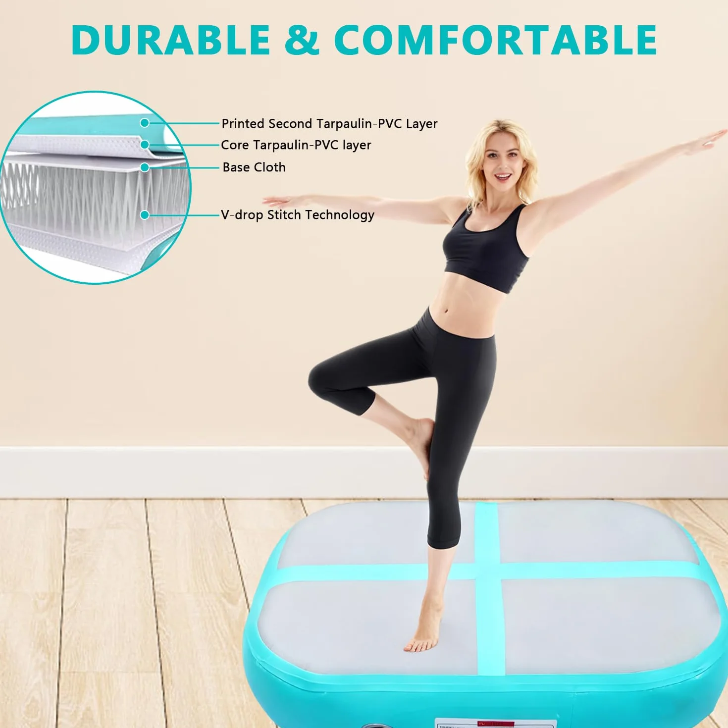Airtrack Colchoneta Hinchable 100 cm con Bomba de Aire, Esterilla de Gimnasia y Yoga