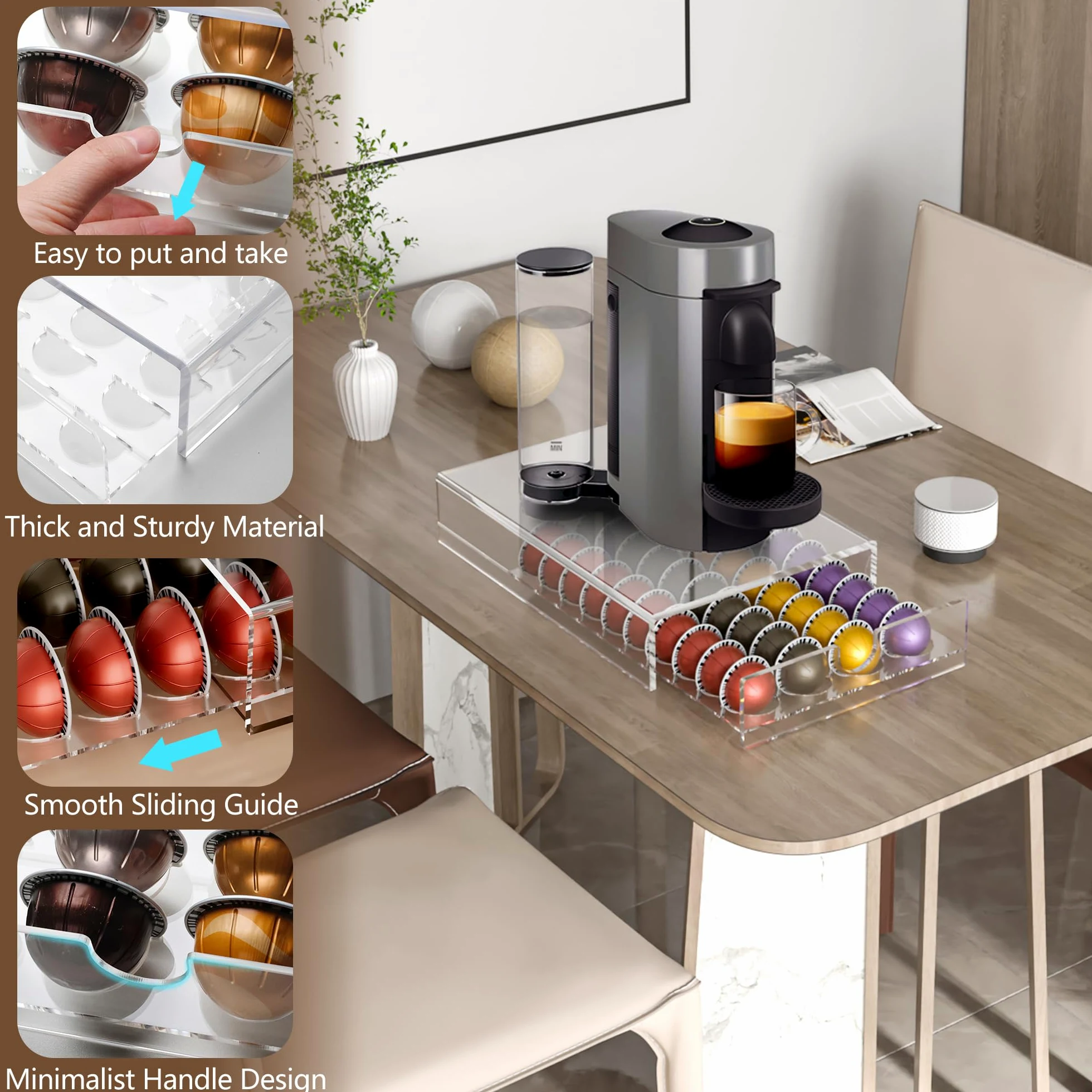 Organizador de cápsulas de café acrílico para Nespresso Vertuo Pod Holder 40 cápsulas transparente Vertuo Pod cajón de almacenamiento