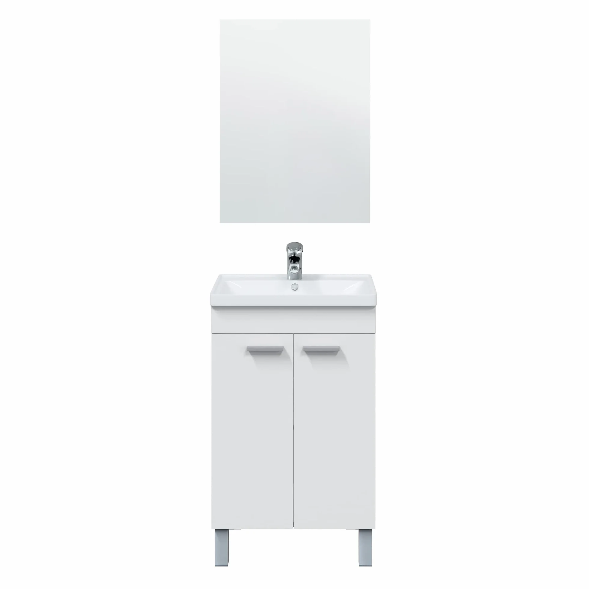 HOMN LIVING Mueble de Baño Levis 2 Puertas y Espejo, Acabado en Blanco Brillo, 50 cm (Ancho) x 40 cm (Fondo) x 80 cm (Alto)