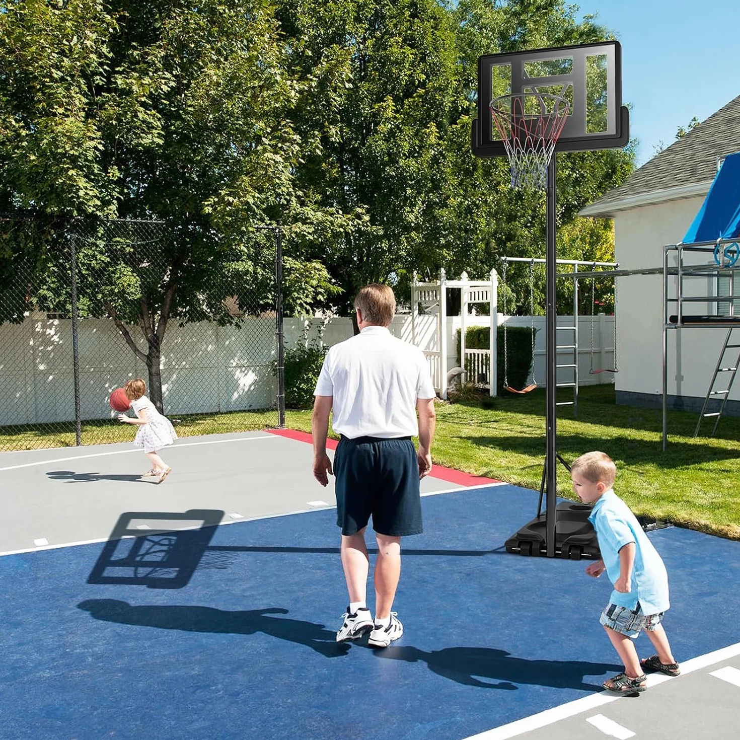 GOPLUS Canasta de Baloncesto Portátil Altura Ajustable 260-305 cm Soporte Base Rellenable