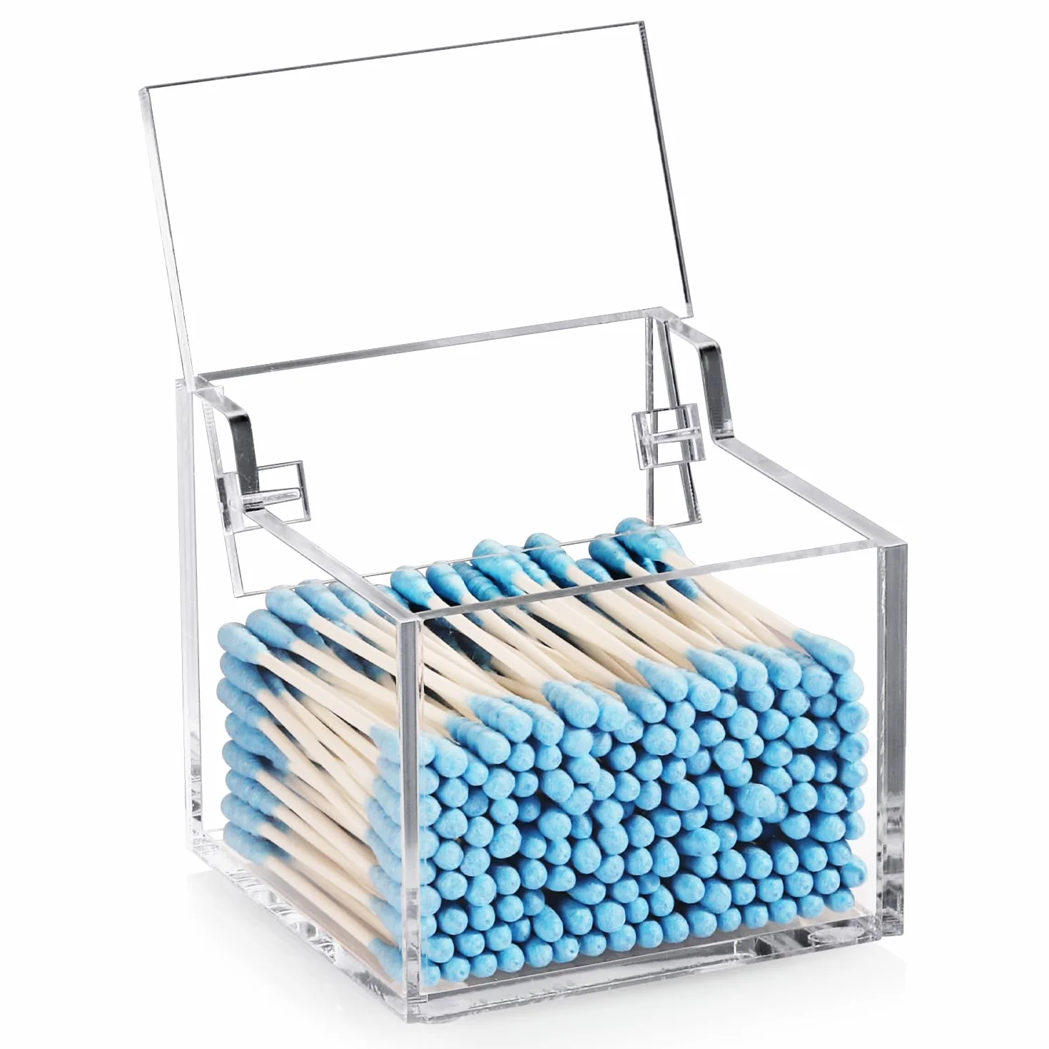 Caja Para Bastoncillos de Algodón, Caja de Acrílico de Bastoncillos de Algodón con Tapa, Organizador Transparente de Hisopos de bastoncillos, Organizador Transparente para Almohadillas Desmaquillantes