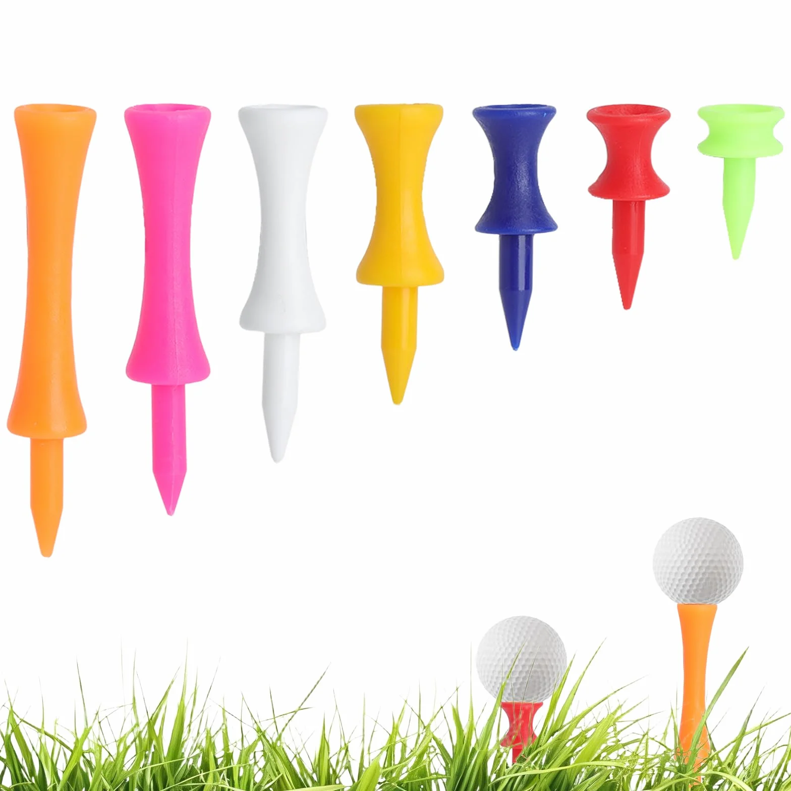 Golf Tees de Plástico 105 Piezas, PP Resistentes 7 Colores y Alturas para Entrenamiento y Golf de Invierno