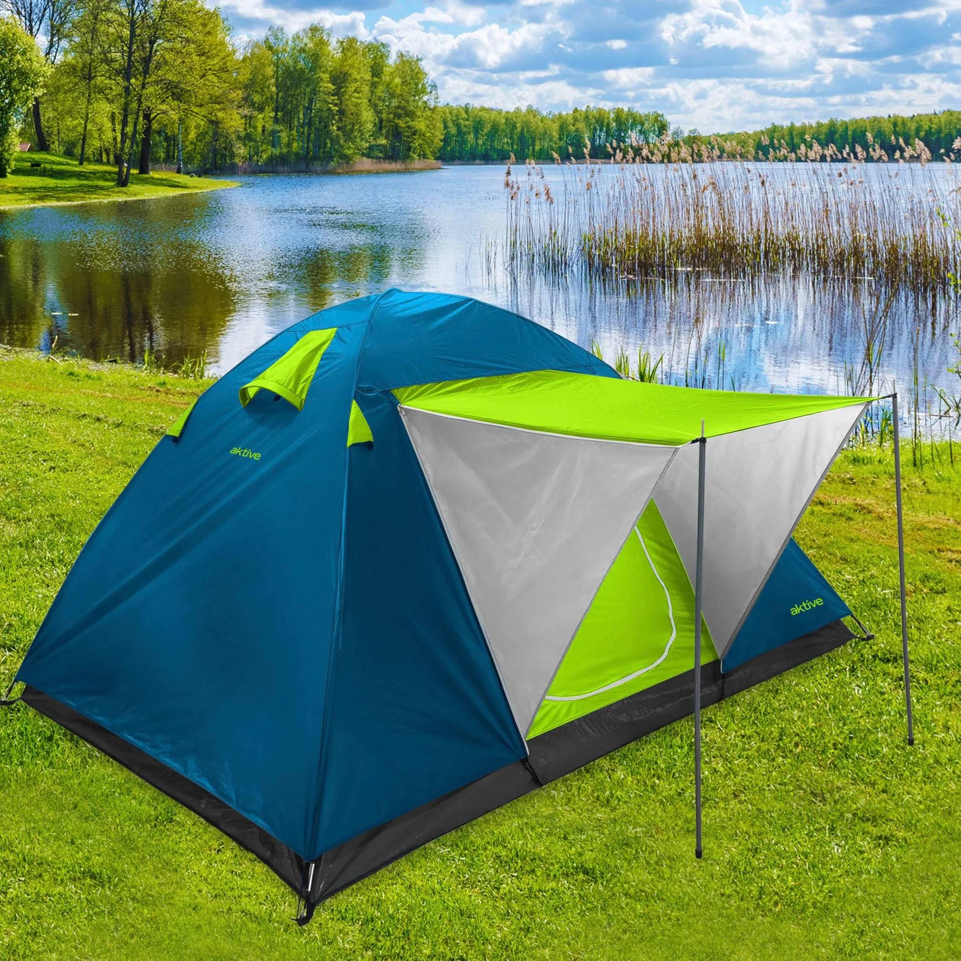 Aktive Tienda de campaña 4 personas doble techo toldo 240x210x130cm antilluvia Carpa camping