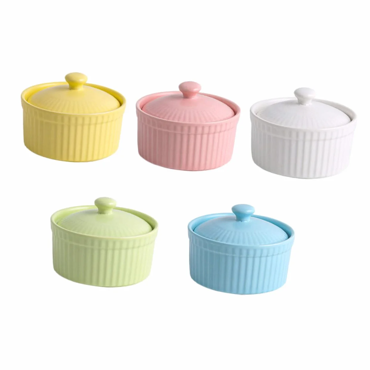 TOYANDONA Cuencos de Cerámica Resistentes a Altas Temperaturas y Fáciles de Desmoldar para Postres con Tapa Juego de 5 Color Aleatorio Ideales para Repostería en Cocina