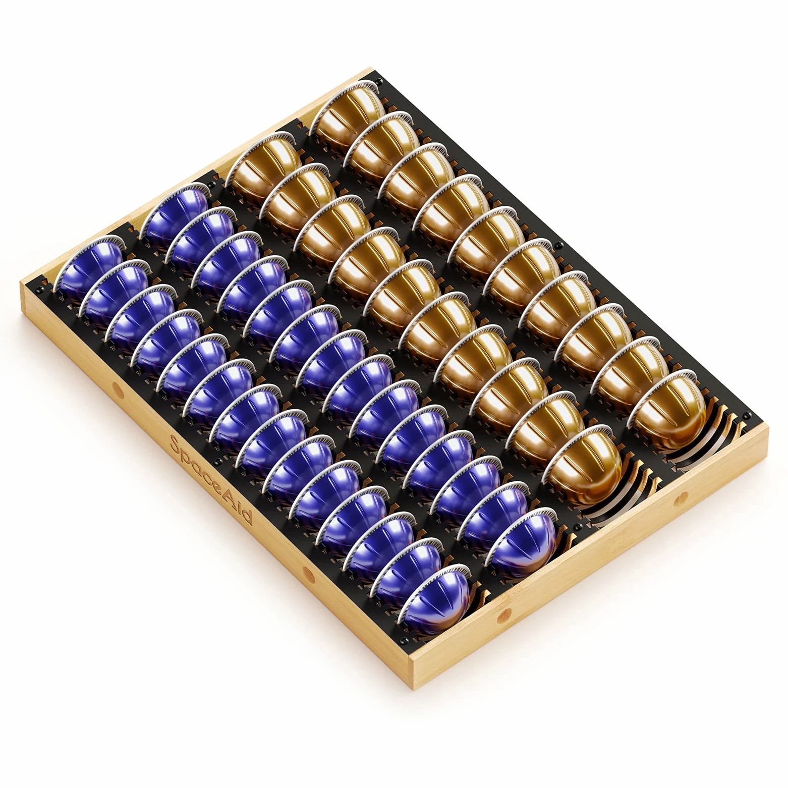SpaceAid Organizador de cajones para cápsulas de café Nespresso Vertuo, bandeja de almacenamiento de bambú para Nespresso Vertuo, compatible con 40 cápsulas grandes o 52 pequeñas Vertuoline (inserto