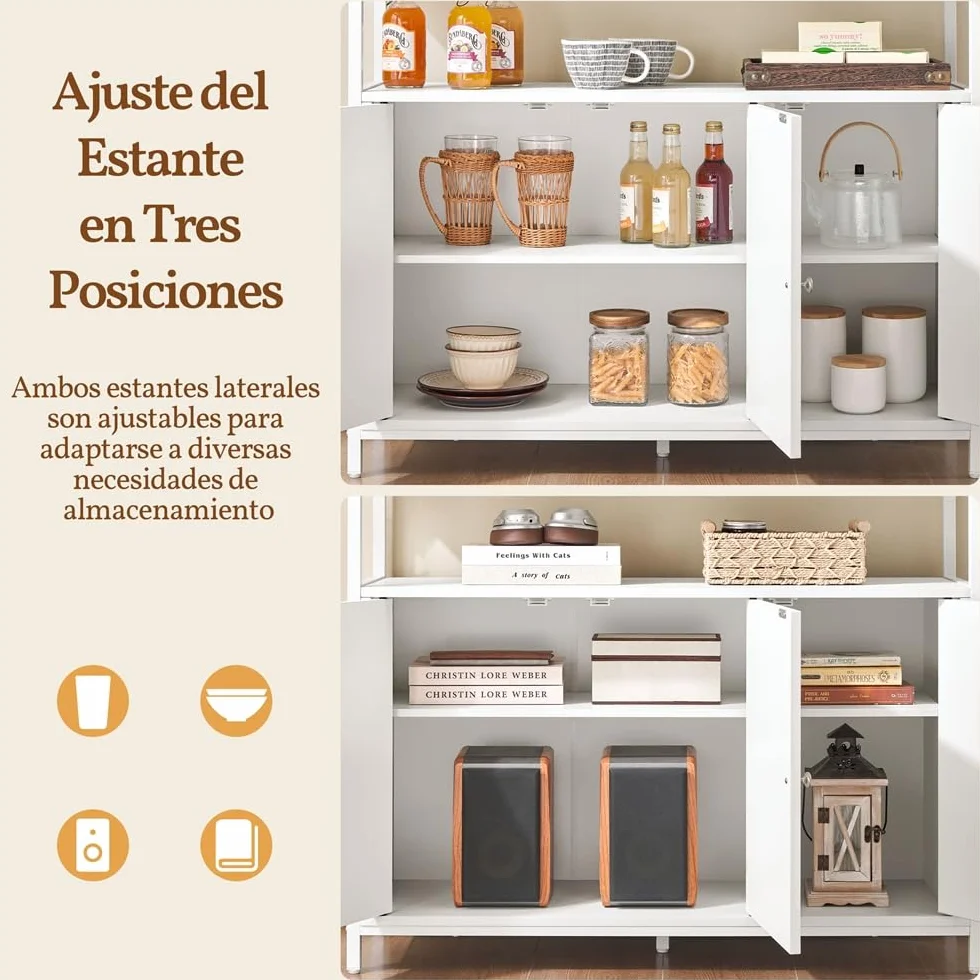 Yaheetech Aparador de Comedor Armario de Madera con 3 Puertas Armario de Almacenamiento con Estantes Ajustables para Salón Pasillo Cocina Sala de Estar 100x35x81.5 cm Blanco