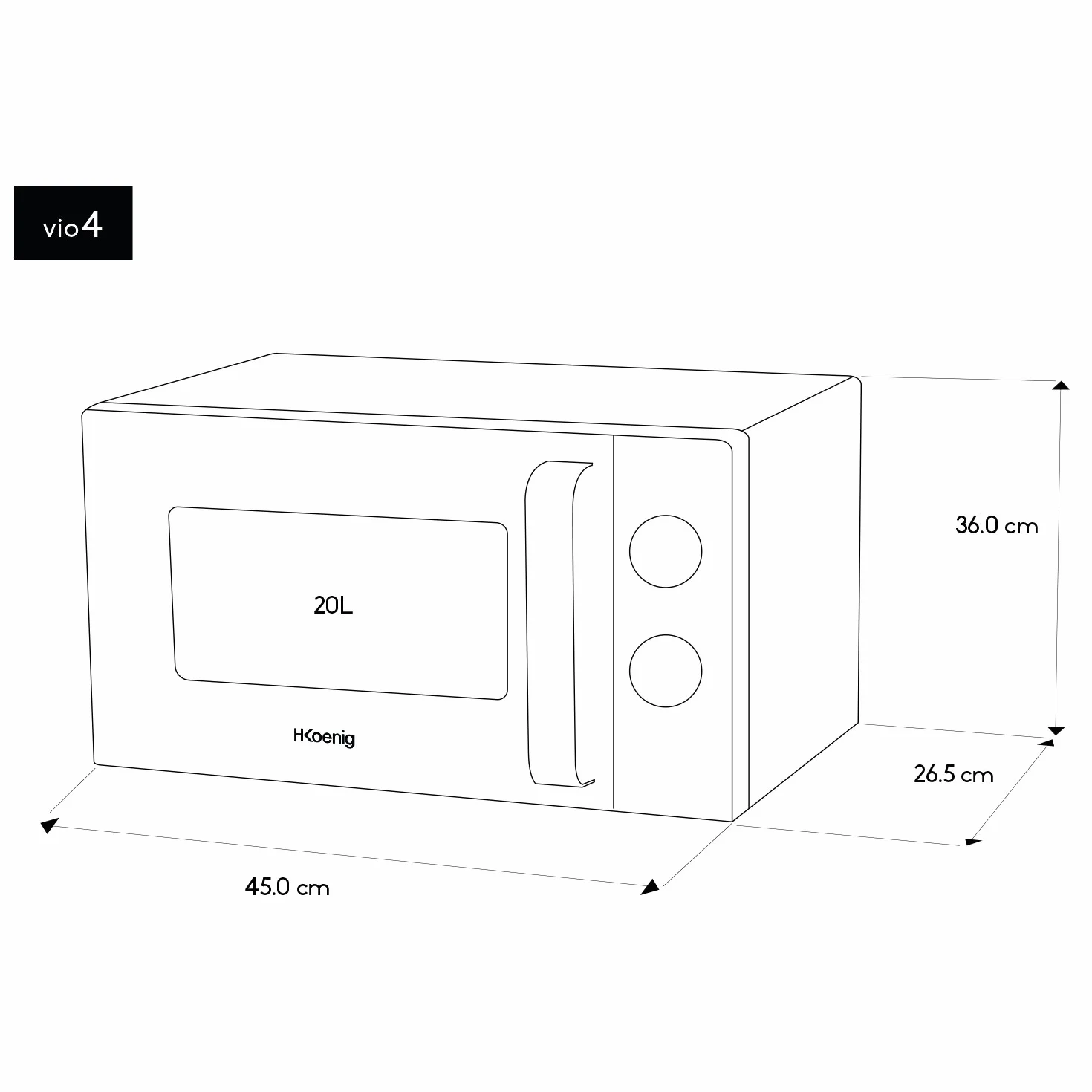 H.Koenig Microondas compacto de diseño 20L VIO4, Potente 700W, Plato giratorio 24,5cm, Multifunción 5 niveles de calor y función descongelar, Temporizador hasta 30 min, Rápido, Encimera