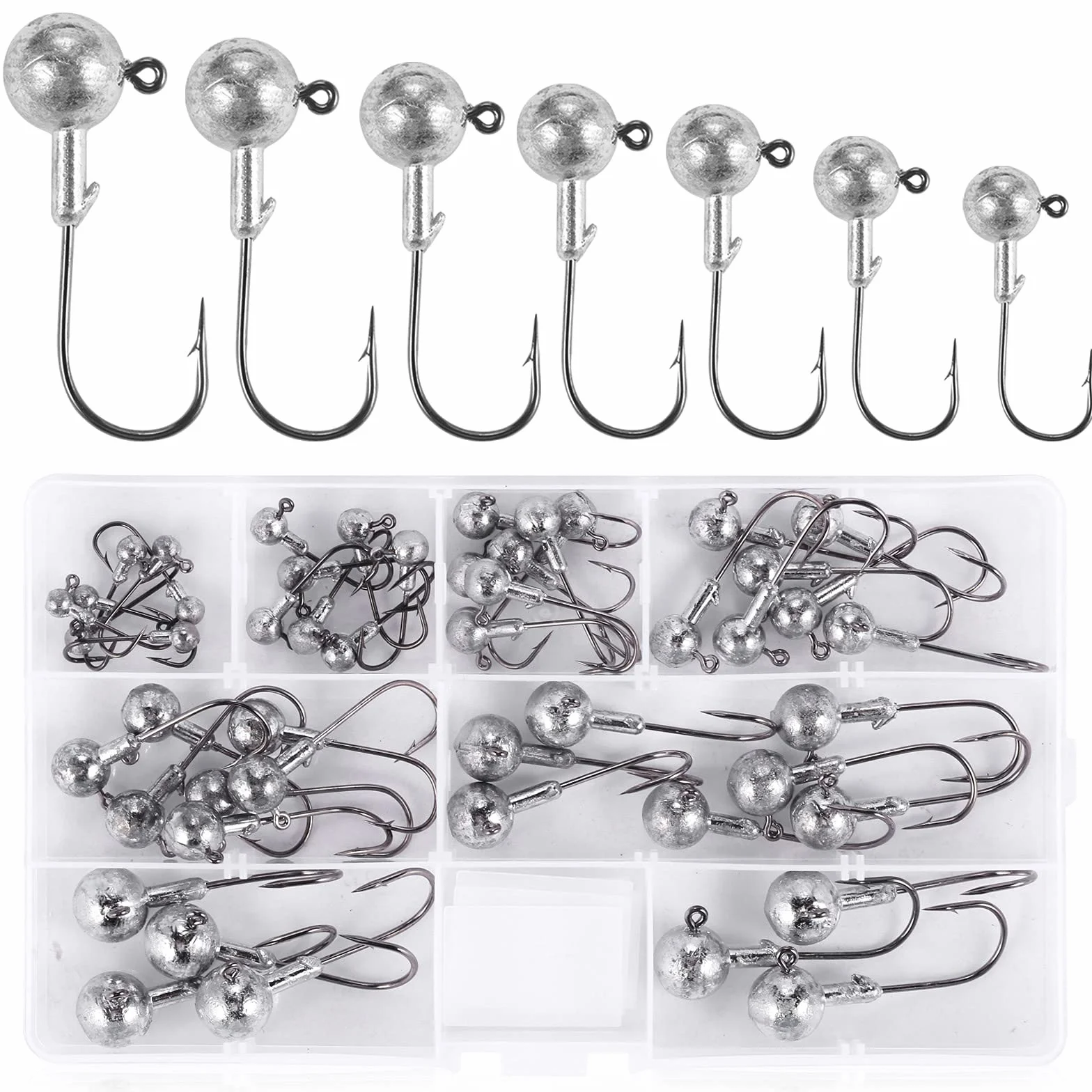 Anzuelos de Pesca Mar Cabeza Plomada 49pcs Jig Heads con Caja de Aparejos Plástico