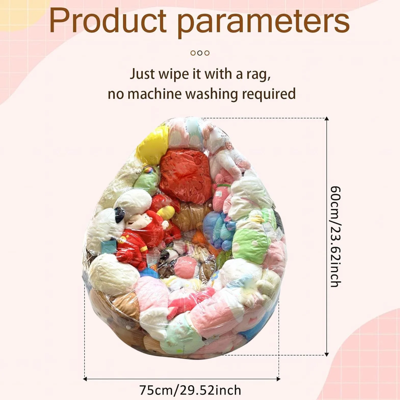 Genérico Funda De Almacenamiento para Peluches Y Puff,Almacenamiento Transparente para Peluches Y Cojines - Protector para Sofá de Hogar Dormitorio Salón Apartamento Guardería y Cuarto de Juegos