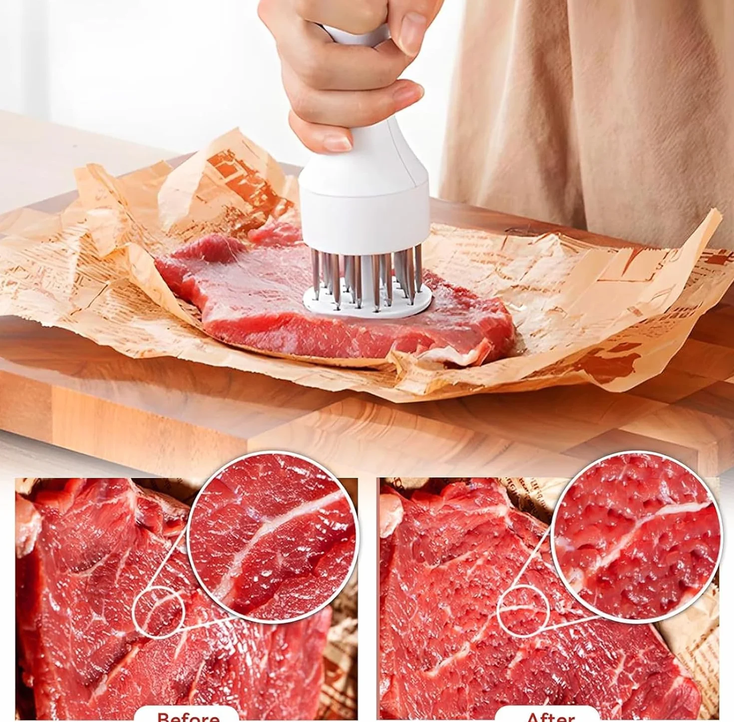 Stainless Steel Meat Tenderizer Needle, 21 Pin Ultra Sharp Meat Tenderizer Tool, Meat Marinating Tool, Steak BBQ Kitchen Cooking Tool, for Tenderizing Pork, Beef, Chicken, Marinade (White)