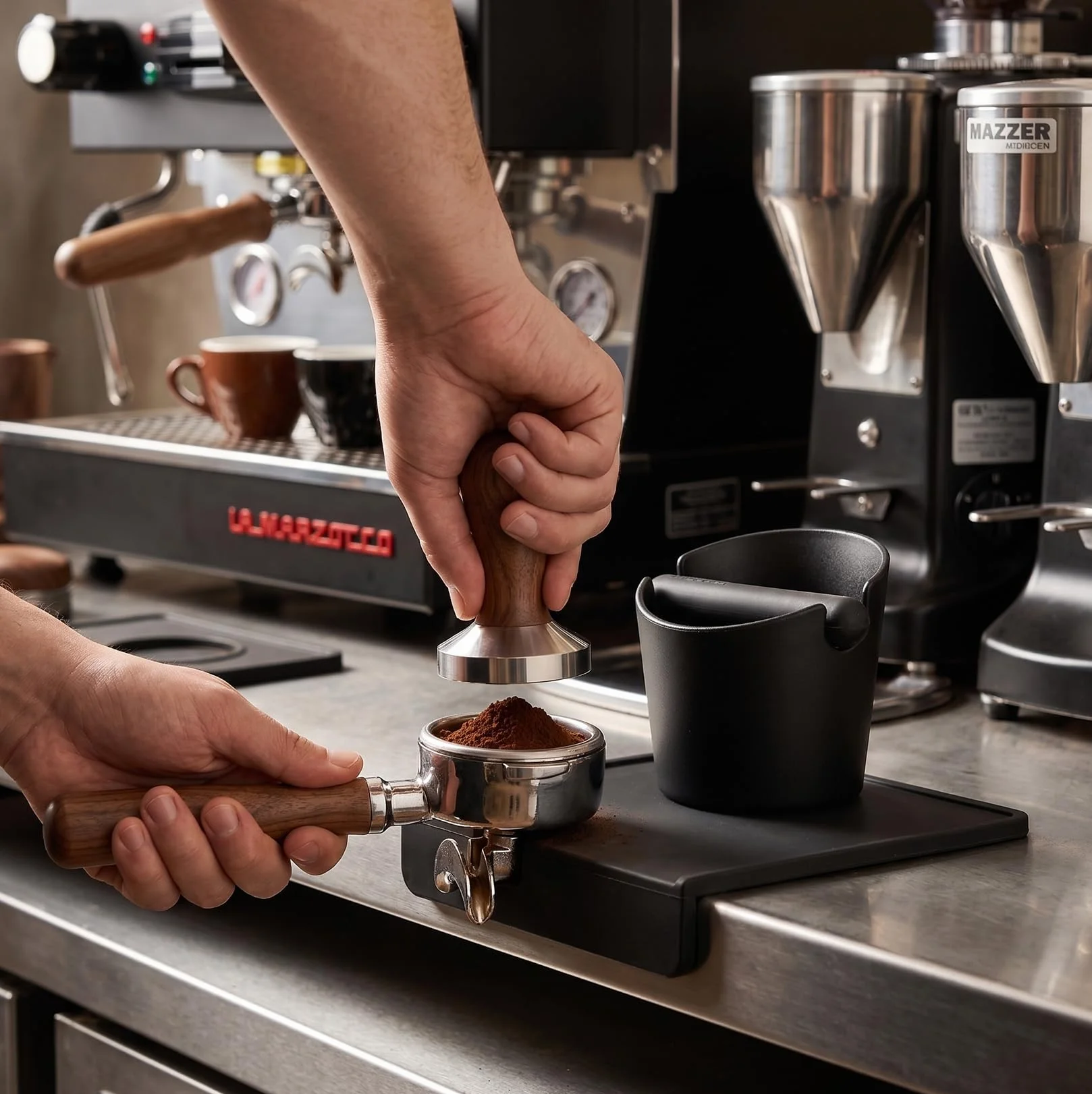 Coffee Knock Box, Cubo Caja para Posos de Cafés, Caja de Posos de Café Deposito con Barra de Golpe Extraíble para Accesorios de Máquina de Café Barista(Negro)