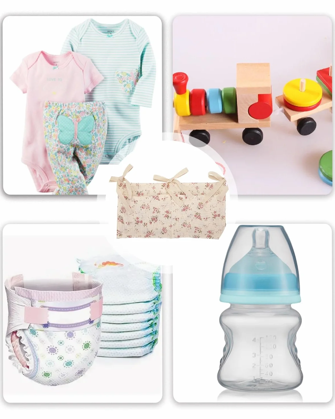Organizador Colgante para Cuna de Bebé, Bolsa de Almacenamiento para Pañales y Juguetes, Flor Rosa