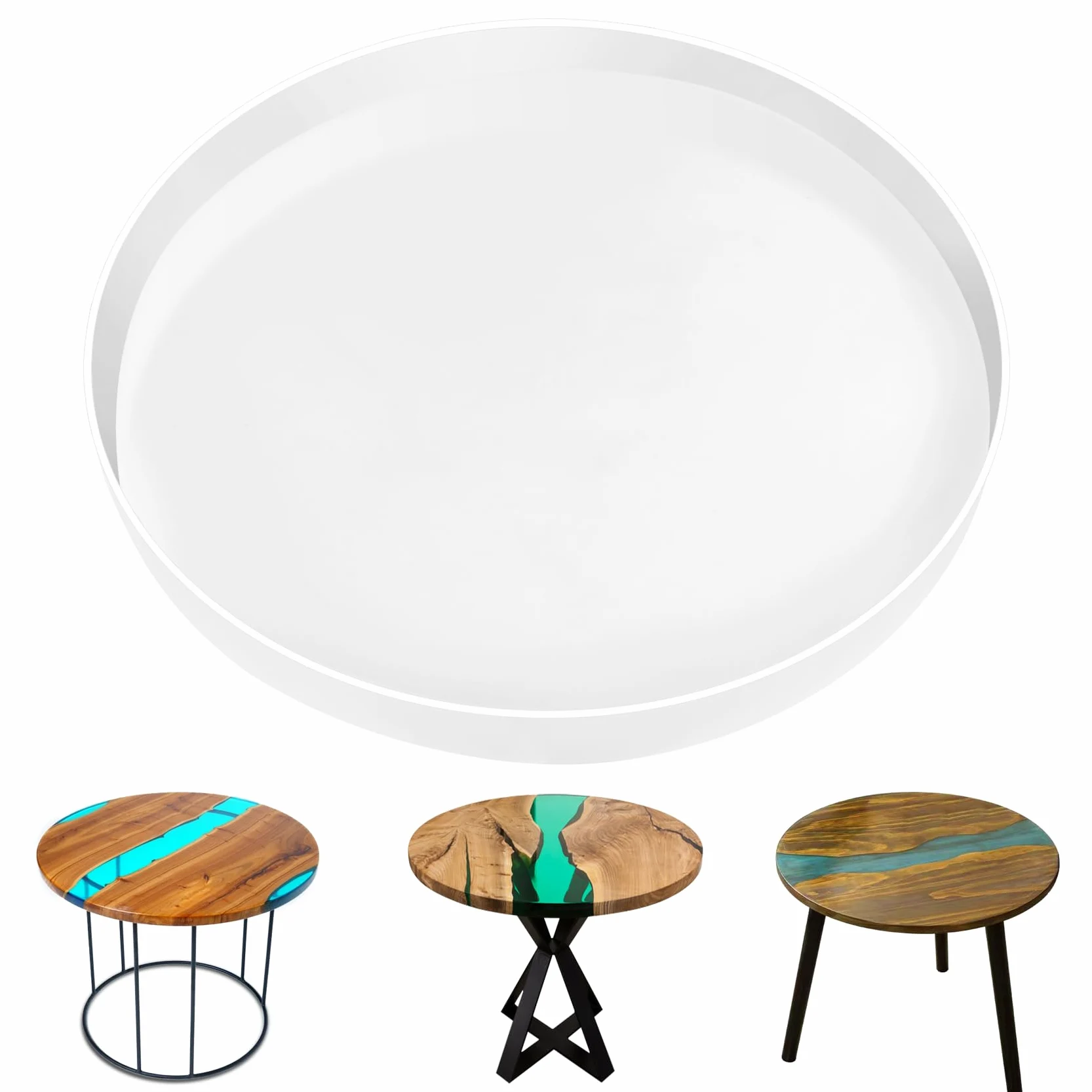 Molde grande de resina de silicona redonda, molde grande de resina epoxi para embutidos, mesa de resina de río, decoración del hogar (49 x 49 cm)