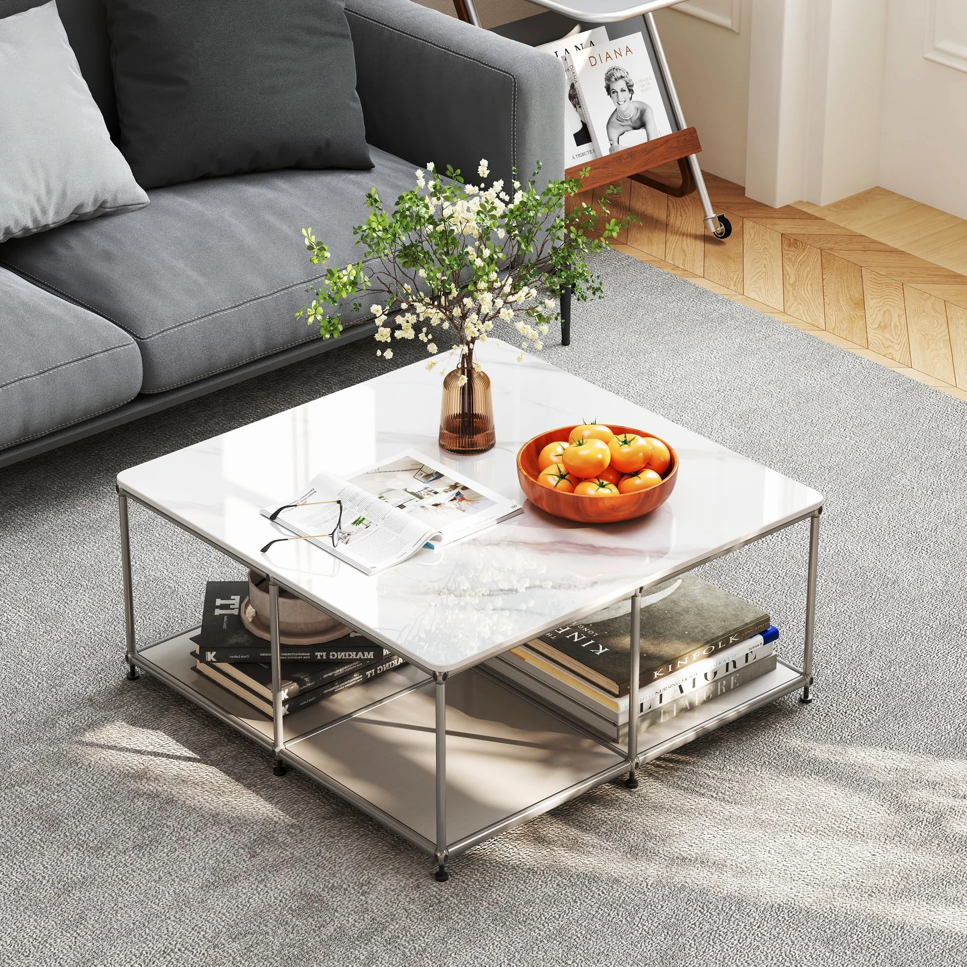 ZL ZELing Mesa cuadrada de piedra sinterizada de 80 cm, mesa de repuesto para interiores y exteriores, resistente al calor y a los arañazos, impermeable, de cerámica, escritorio, patio, balcón, bistró