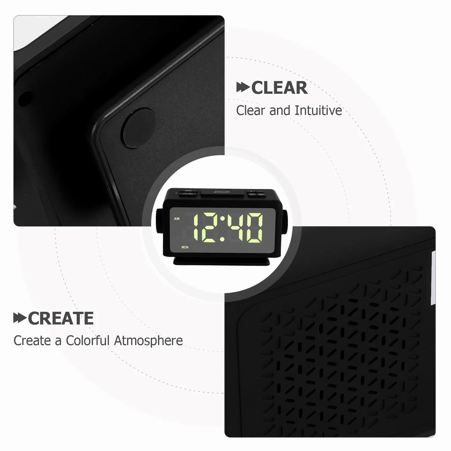 Reloj Despertador Radio Digital con Espejo LED Rgb y Doble Alarma | Pantalla de Hora y Día, Puertos USB Dobles, Diseño de Sobremesa para Dormitorio y Viajes