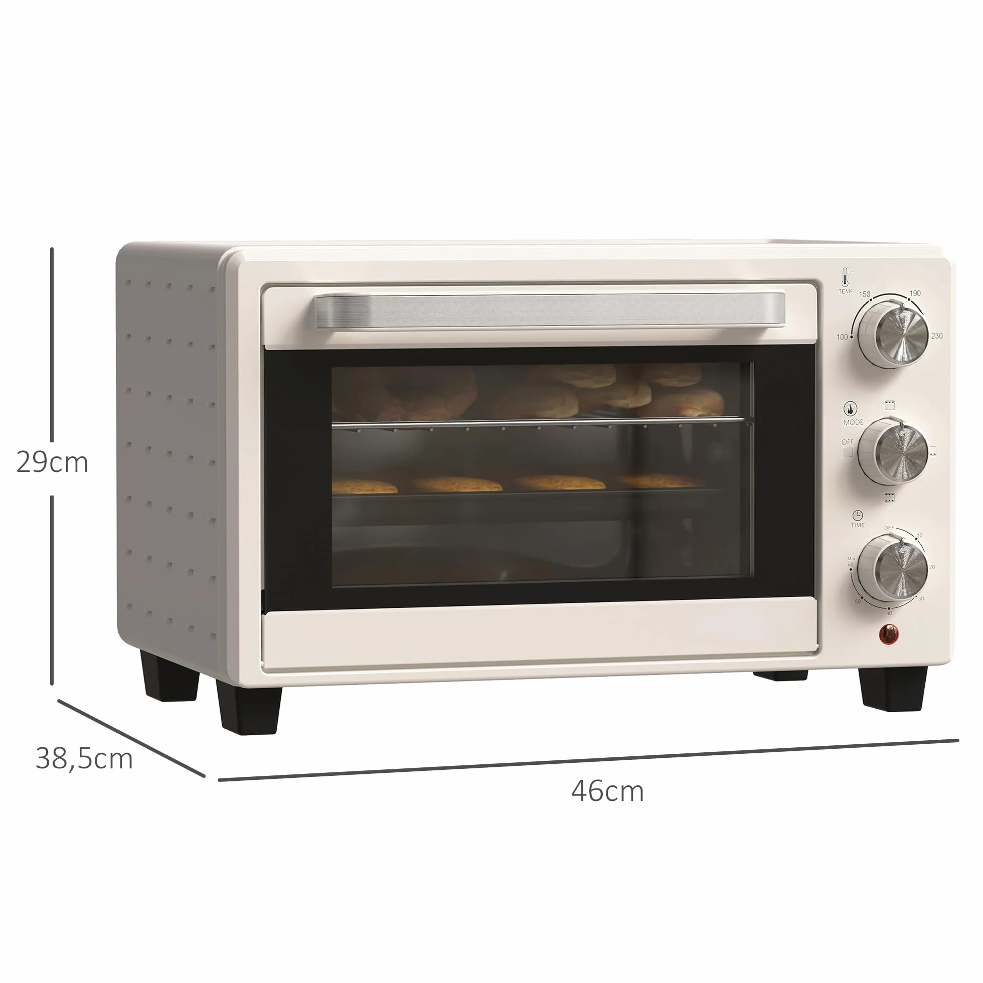 HOMCOM Horno Eléctrico de Sobremesa Horno Sobremesa de 21L 1400W Mini Horno Tostador con Temporizador hasta 60min y Temperatura Regulable hasta 230℃ Crema